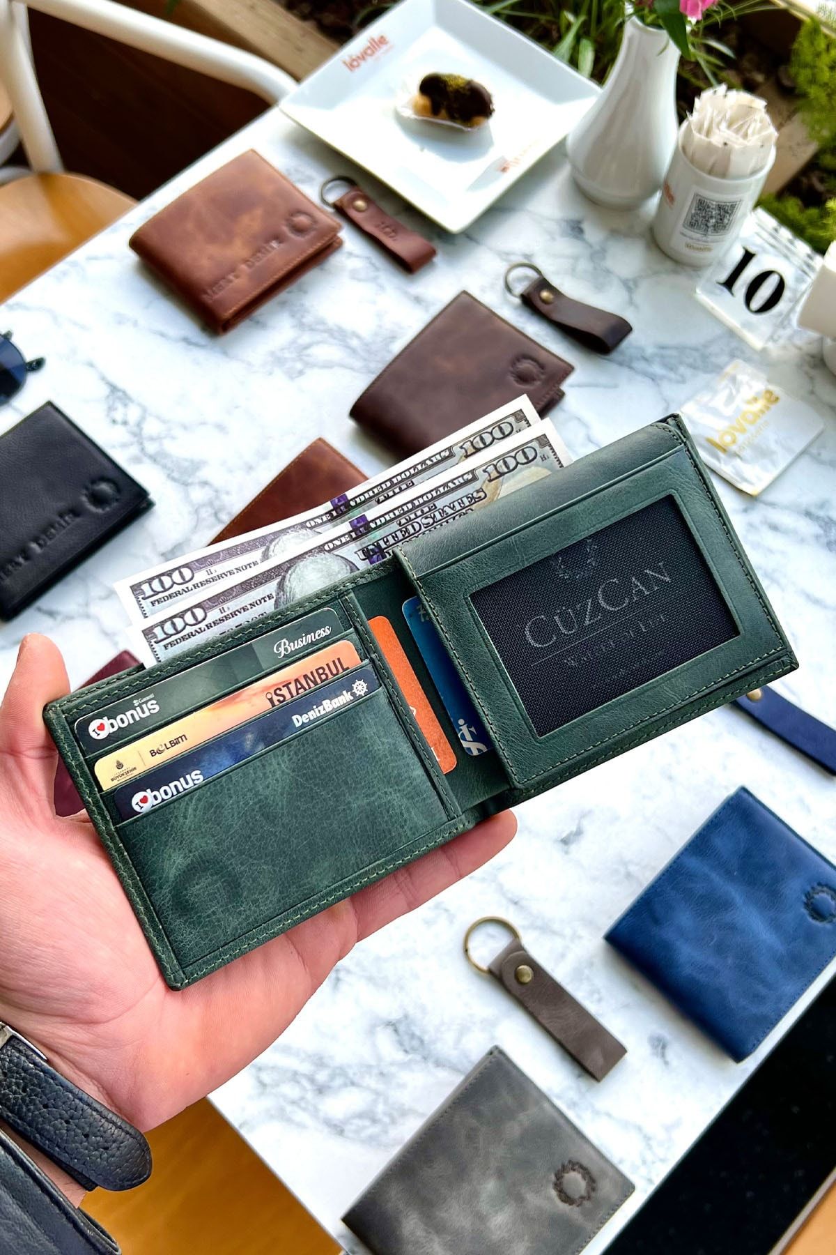 کیف پول مردانه NYC VINTAGE GREEN مردانه'S GREANT LEATH CüzCan