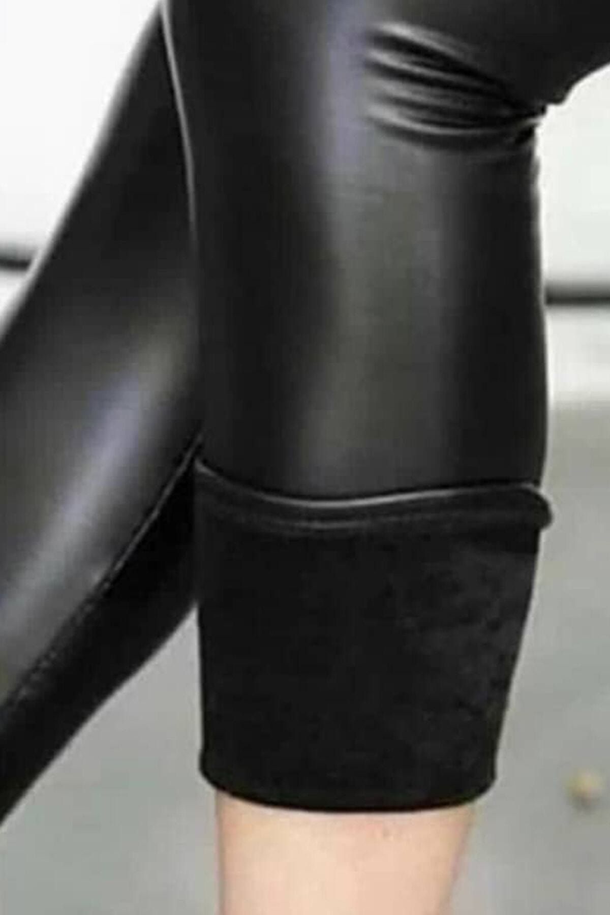 FV Kadın Siyah Şardonlu Içi Yünlü Yüksek Bel Tam Kalıp Likralı Deri Tayt  Pantolon Fiyatı, Yorumları - Trendyol