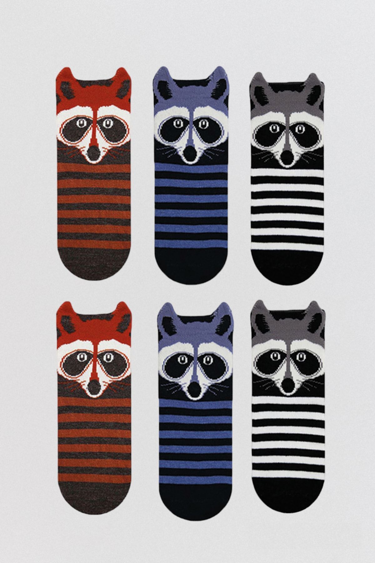 MEM SOCKS-Pack of 6 3D Rakkun Patterned Children's Socks 1