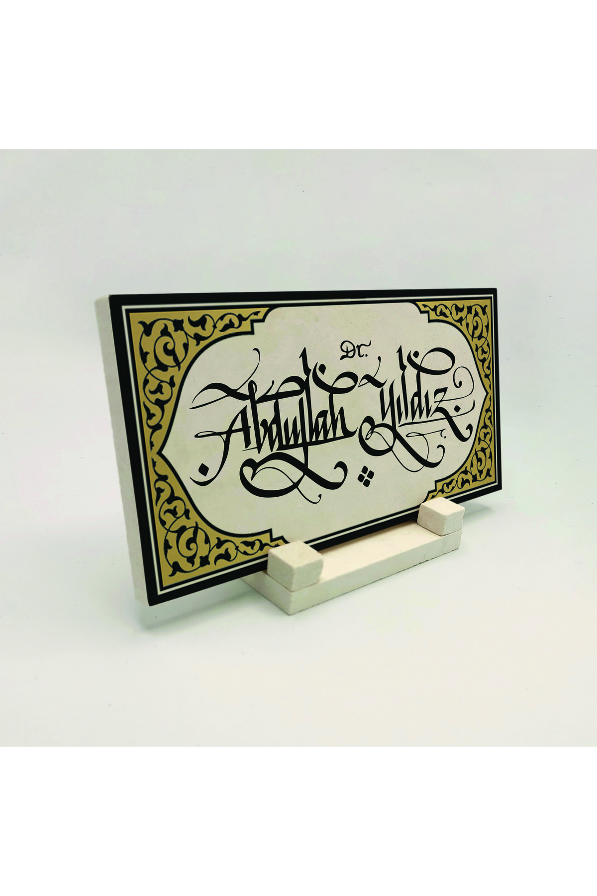 Desktop Name Tag Written on Natural Stone with Traditional Calligraphy