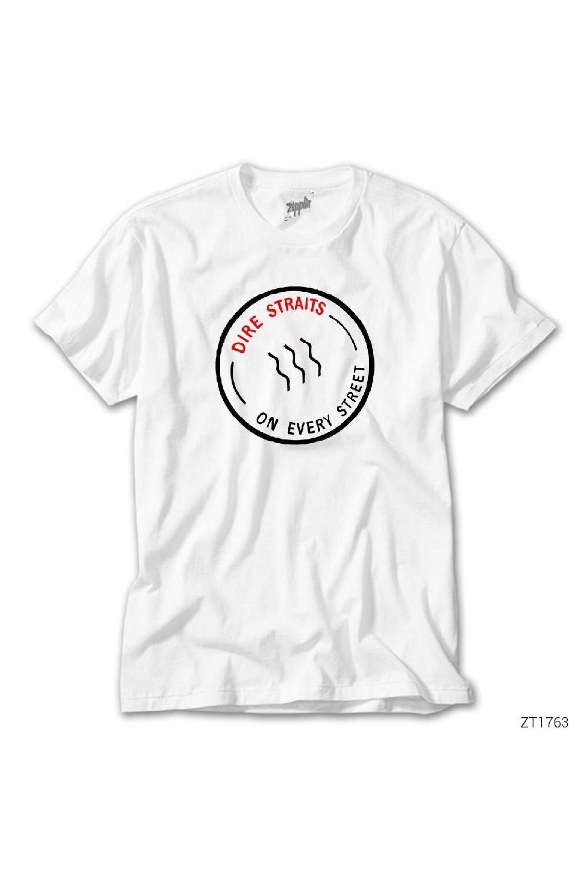 Z zepplin Unisex Dire Straits On Every Street White T Shirt Trendyol