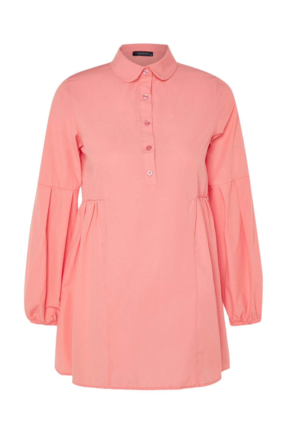 Trendyol Modest-Dried Rose Baby Collar Gathered Woven Cotton Tunic TCTSS23UK00088 8