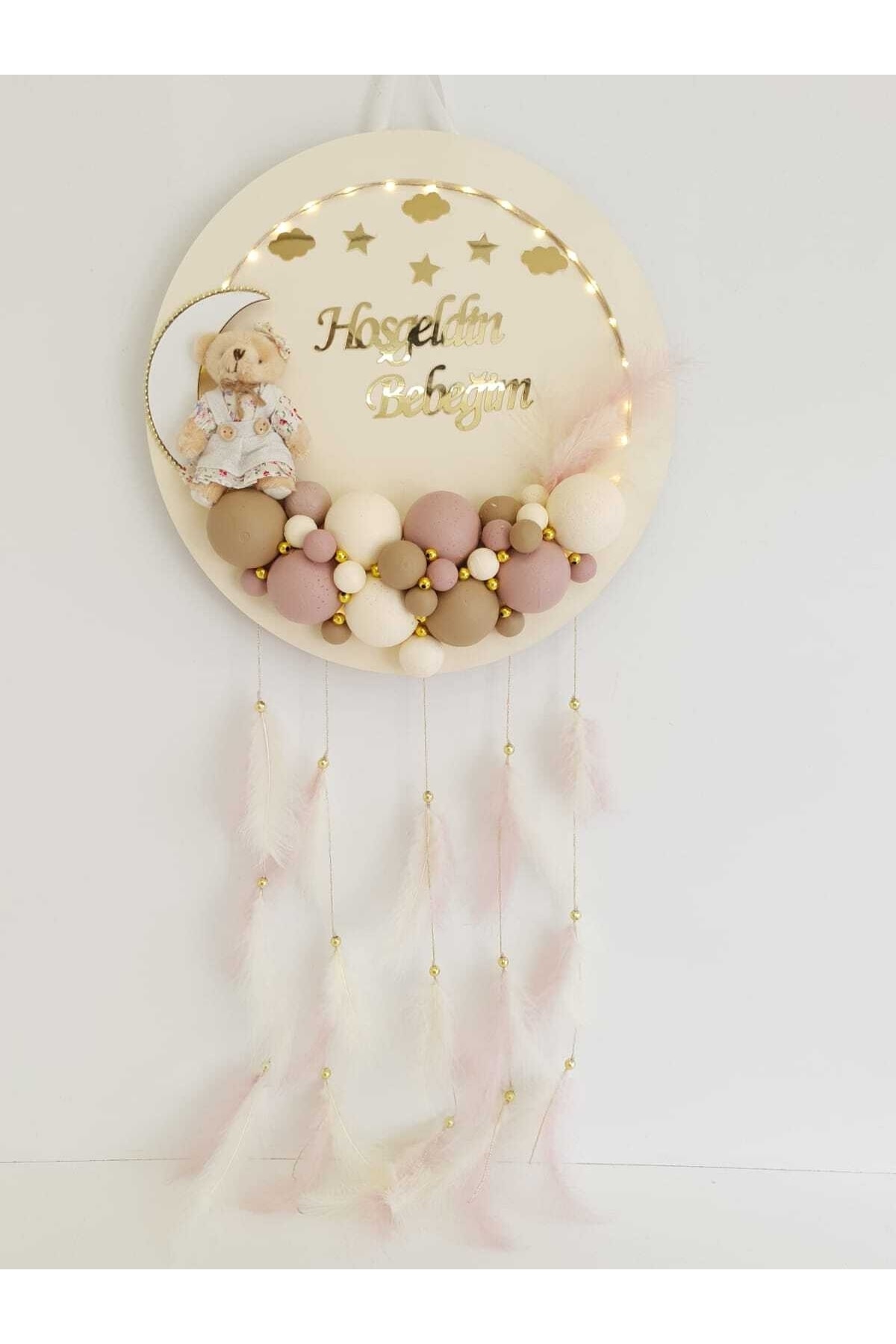 HaliseDerin Kapı Süsü Ledli Bubble Ayıcıklı Ahşap Yuvarlak Pano fotoğrafı 2 (önizleme)