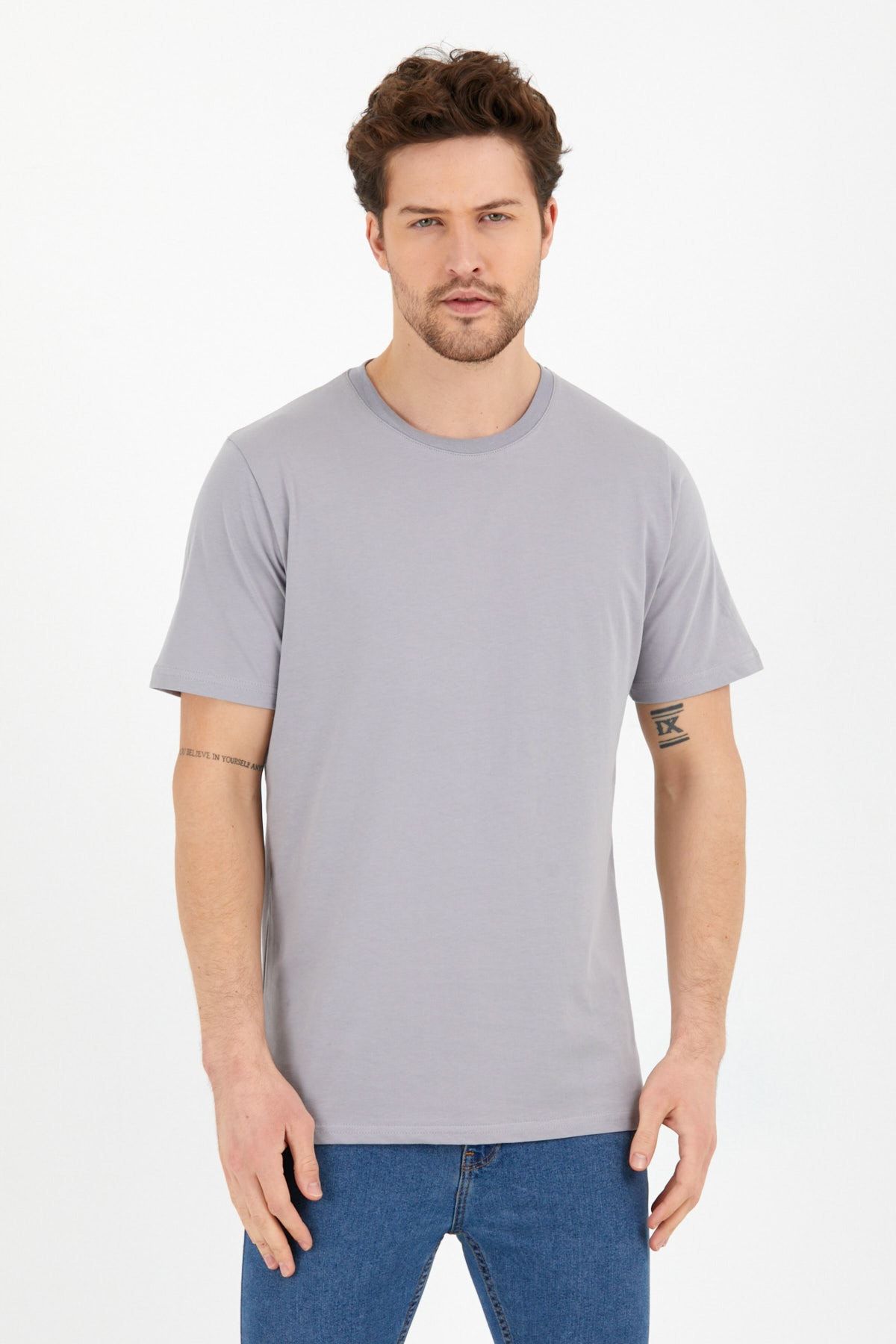 CLIPMAN Slim Fit Round Neck Basic Футболка Серая 2844unya