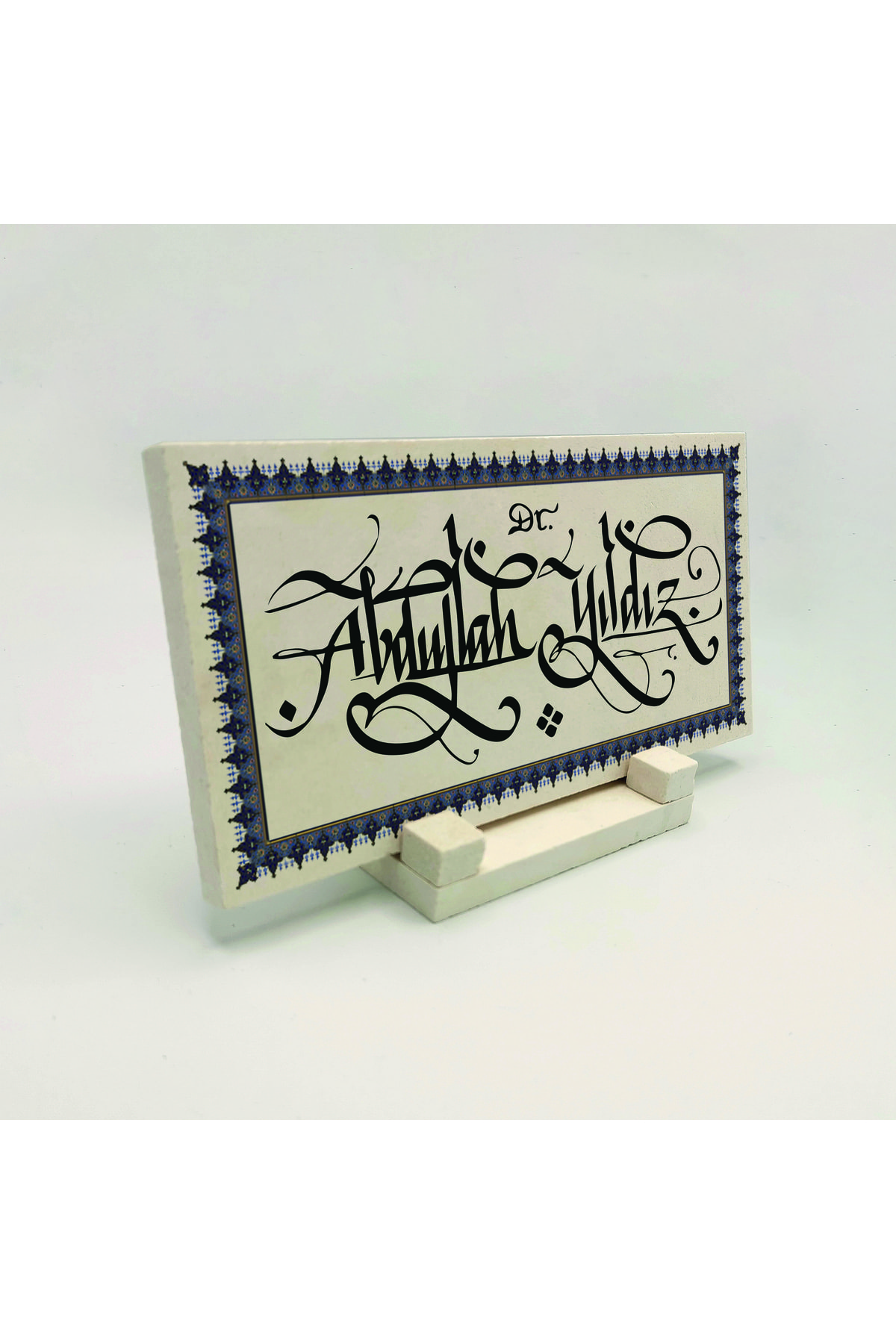 Desktop Name Tag Written on Natural Stone with Traditional Calligraphy