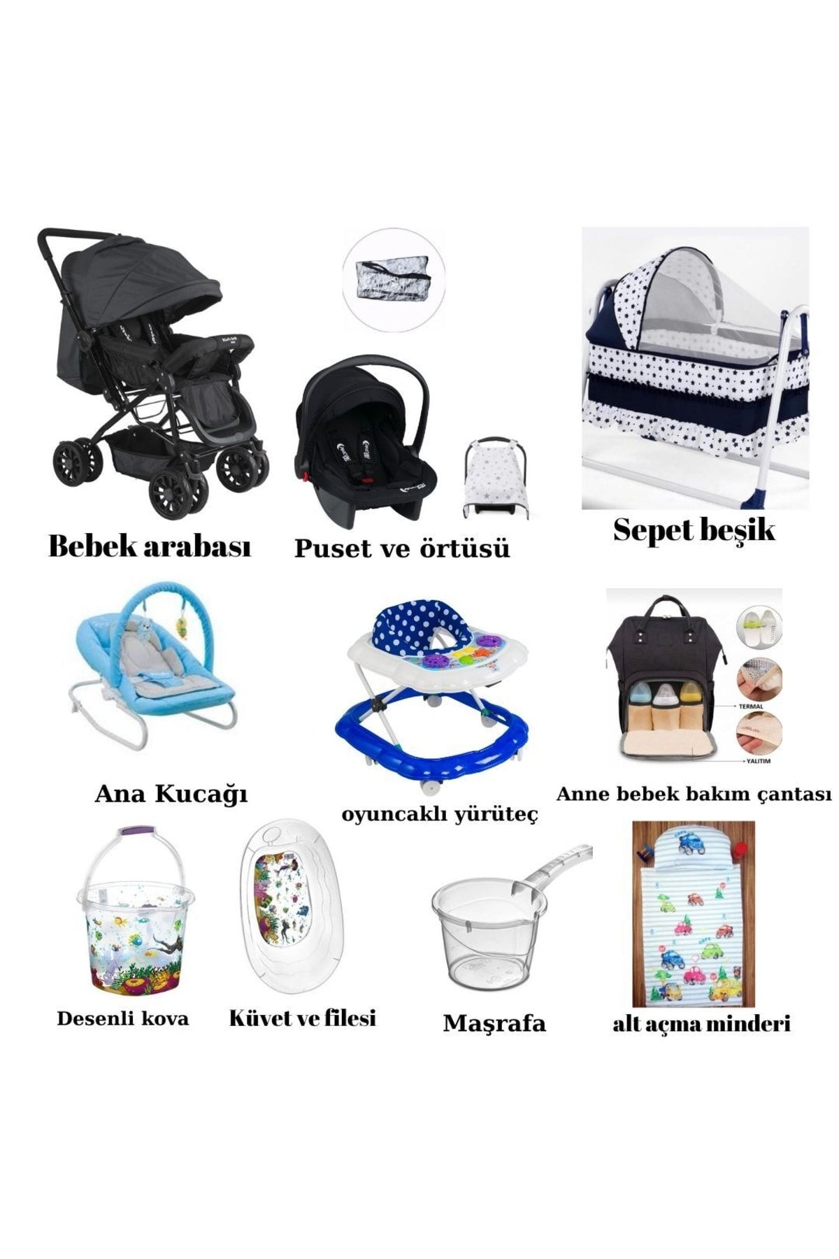 Ayazbebe Ayazakids Детская комната, 12 предметов, кроватка, детская коляска, шезлонг, набор для ванной, ходунки 85646455665