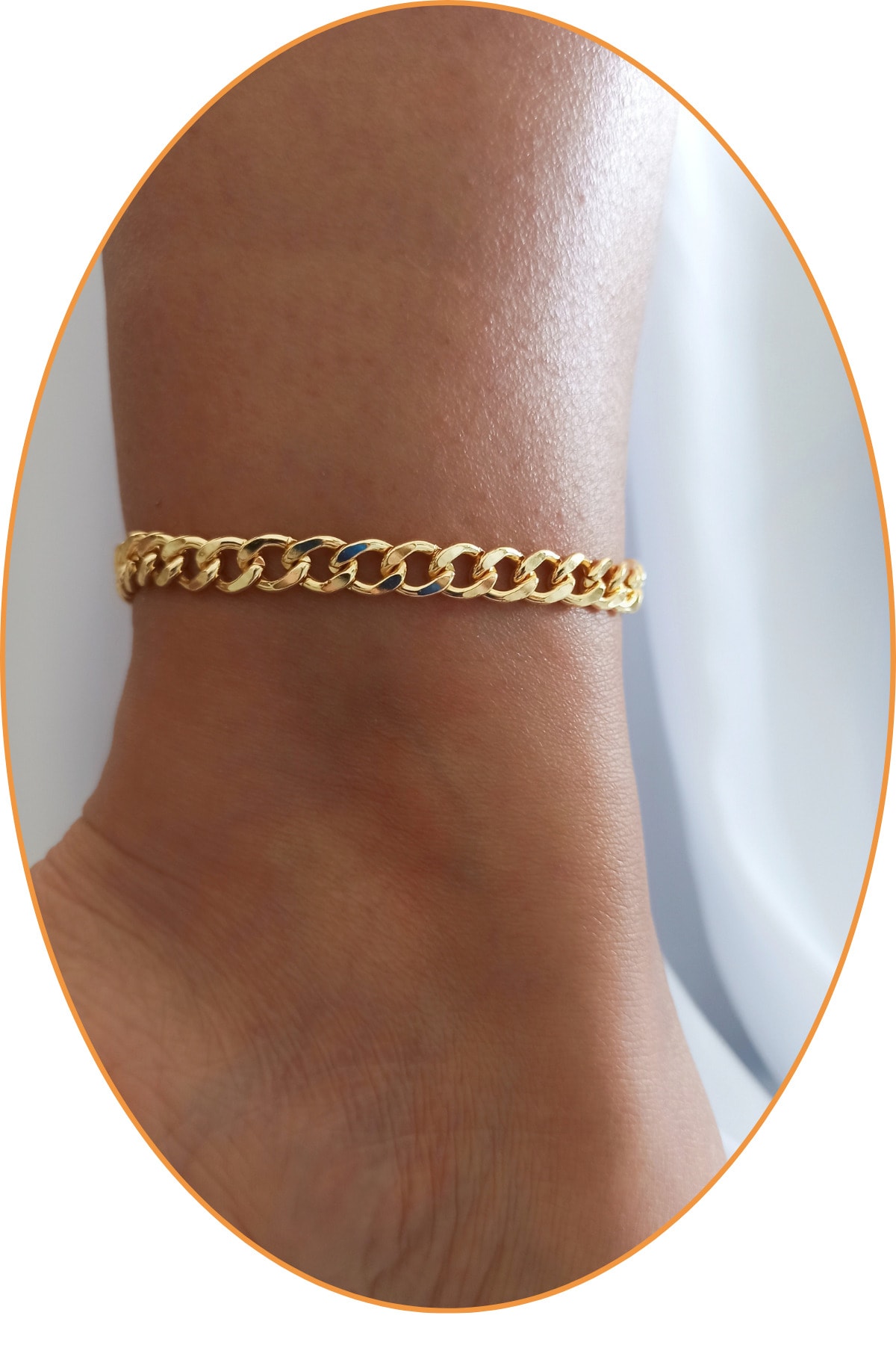 DENİZDENAL Ayak Bilekliği Halhal Gold Kalın Zincir