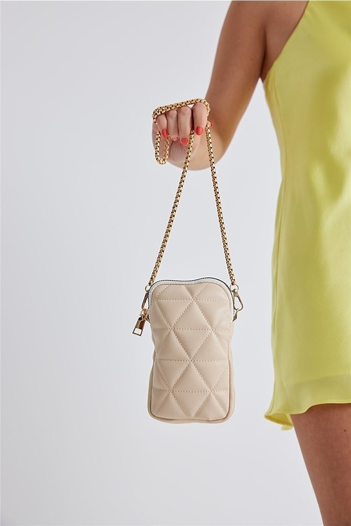 bibags Quilted Phone Holder Wallet Bag with Cross Chain Strap