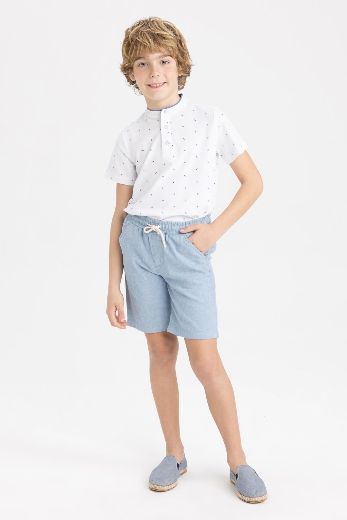 Boys blue linen shorts top