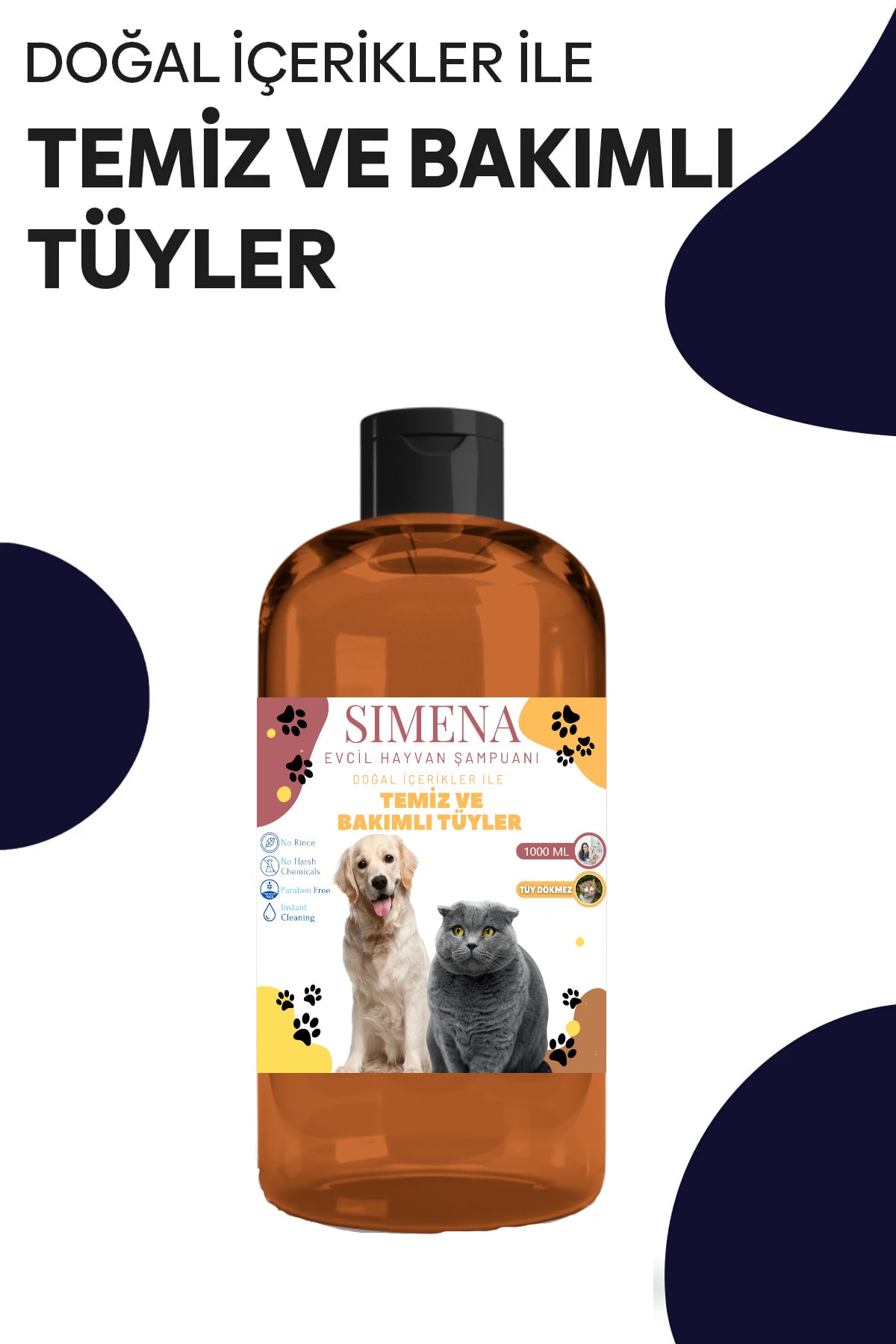 Simena Evcil Hayvan Tüy Dökülmesi Ve Topaklanma Önleyici Arındırıcı Kedi Köpek Şampuanı 1 Litre Avantaj Boy