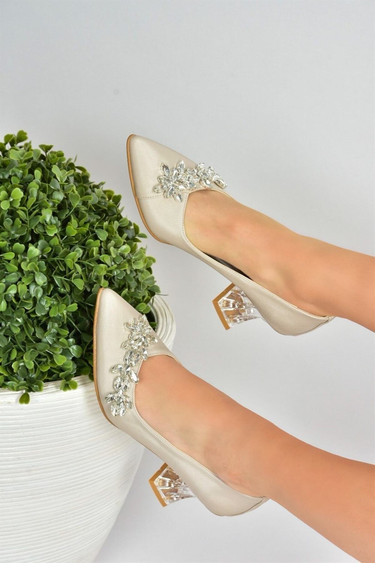 Fox Shoes-Skin szatén szövet Stoned női estélyi cipő 2