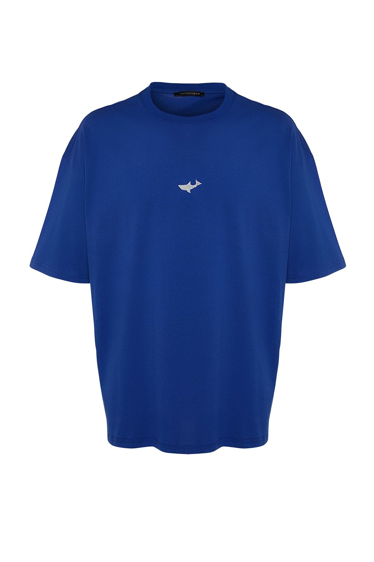 Trendyol Collection-Navy Blue Oversize SharK hímzett póló - rövid ujjú TMNSS23TS00245 6
