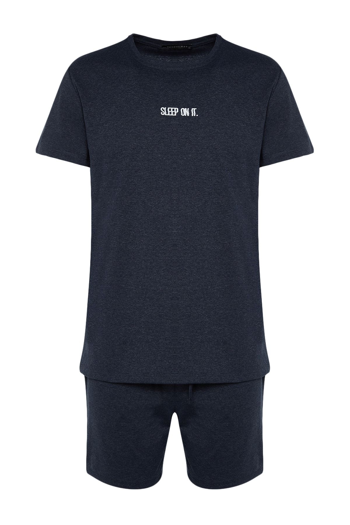 Trendyol Collection-Indigo Regular Fit nyári pizsama szett rövidnadrággal TMNSS23PT00038 7