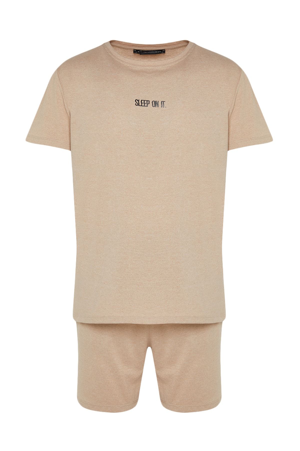 Trendyol Collection-Béžová sada letního pyžama Regular Fit s šortkami TMNSS23PT00038 10
