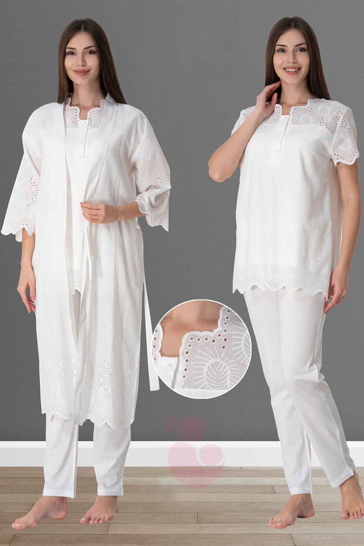 lohusahamile Effortt 9024 Ekru Fisto Sabahlıklı Lohusa Pijama Takımı