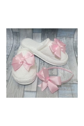 Miss Cici Kadın Pembe Büyük Fiyonklu Lohusa Tacı Ve Lohusa Terliği Set – Lohu...