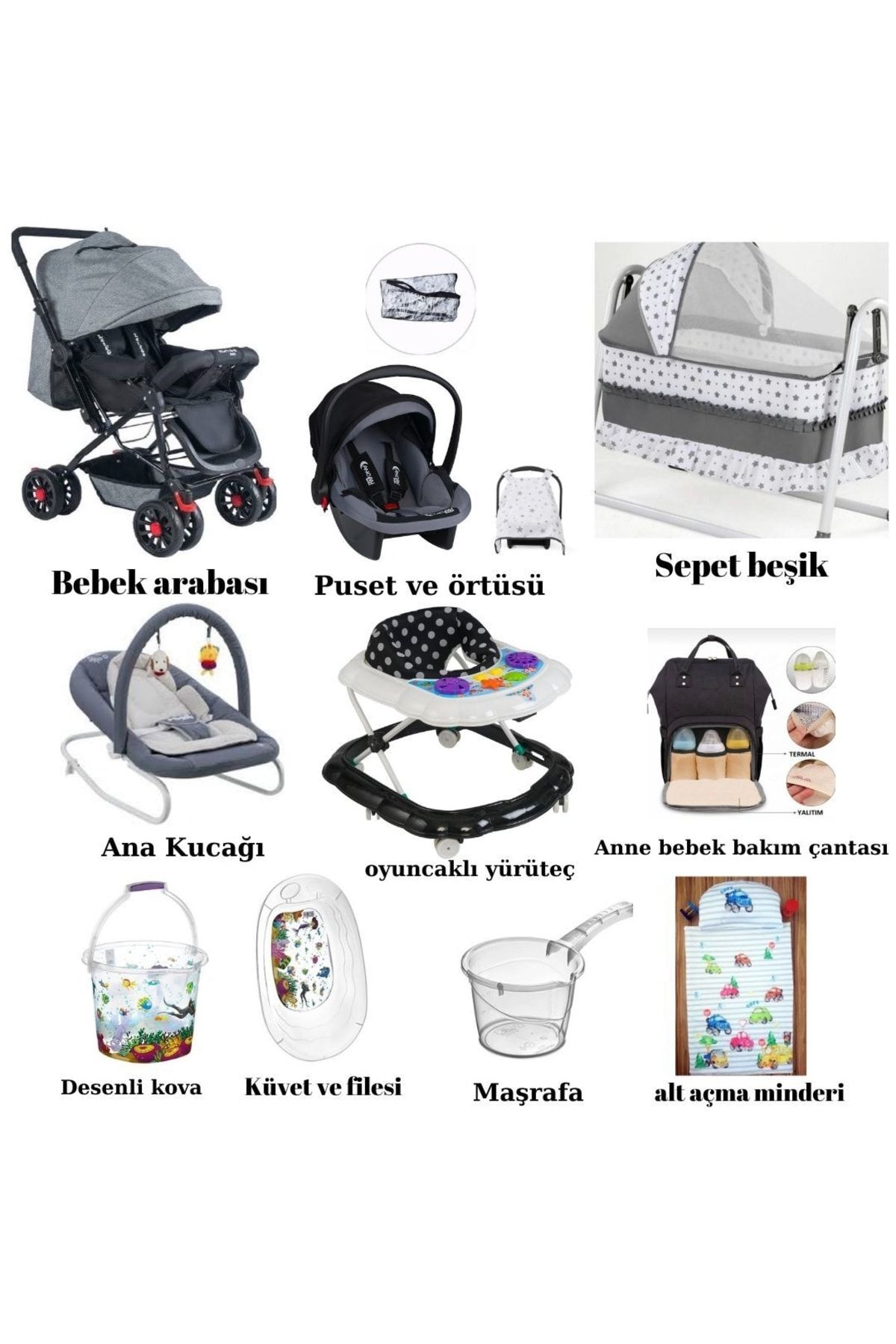 Ayazbebe Ayazakids Детская комната, 12 предметов, кроватка, детская коляска, шезлонг, набор для ванной, ходунки 85646455665