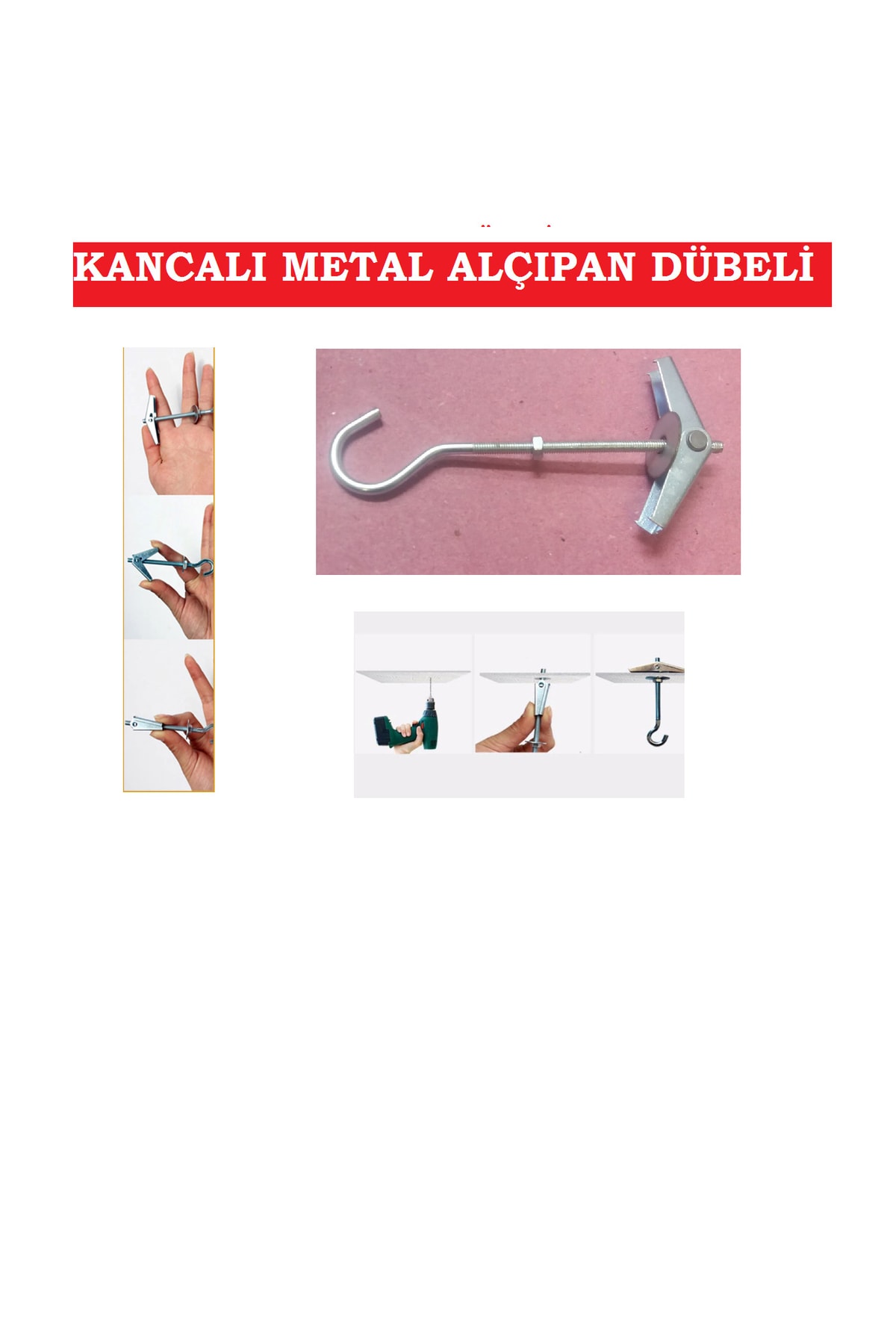 CEKSAN Alçıpan Dübeli Kancalı Metal 8 Adet Boşluk Dübeli Paraşüt Dübel Kancalı