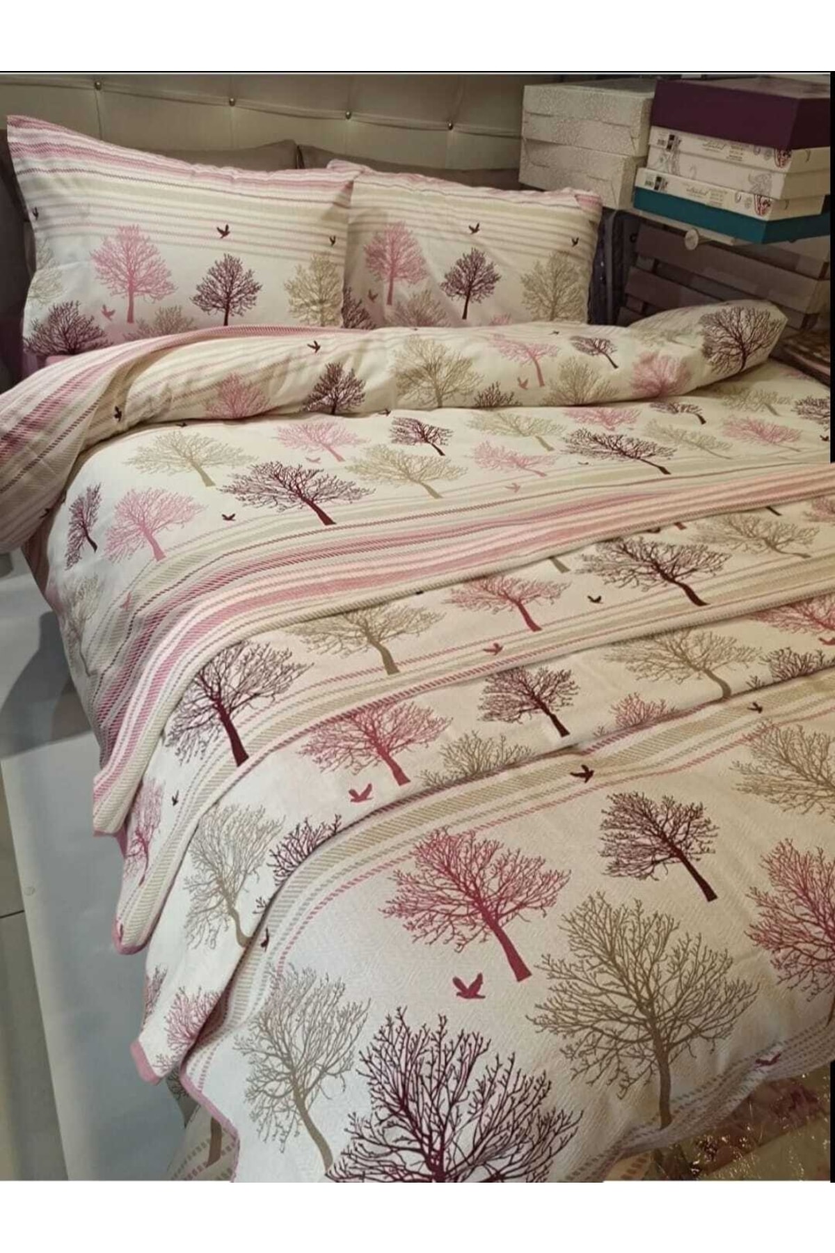 ŞENER HOME Çarşafı Lastikli Tek Kişilik Pikeli Nevresim Seti - Gül Kurusu 2