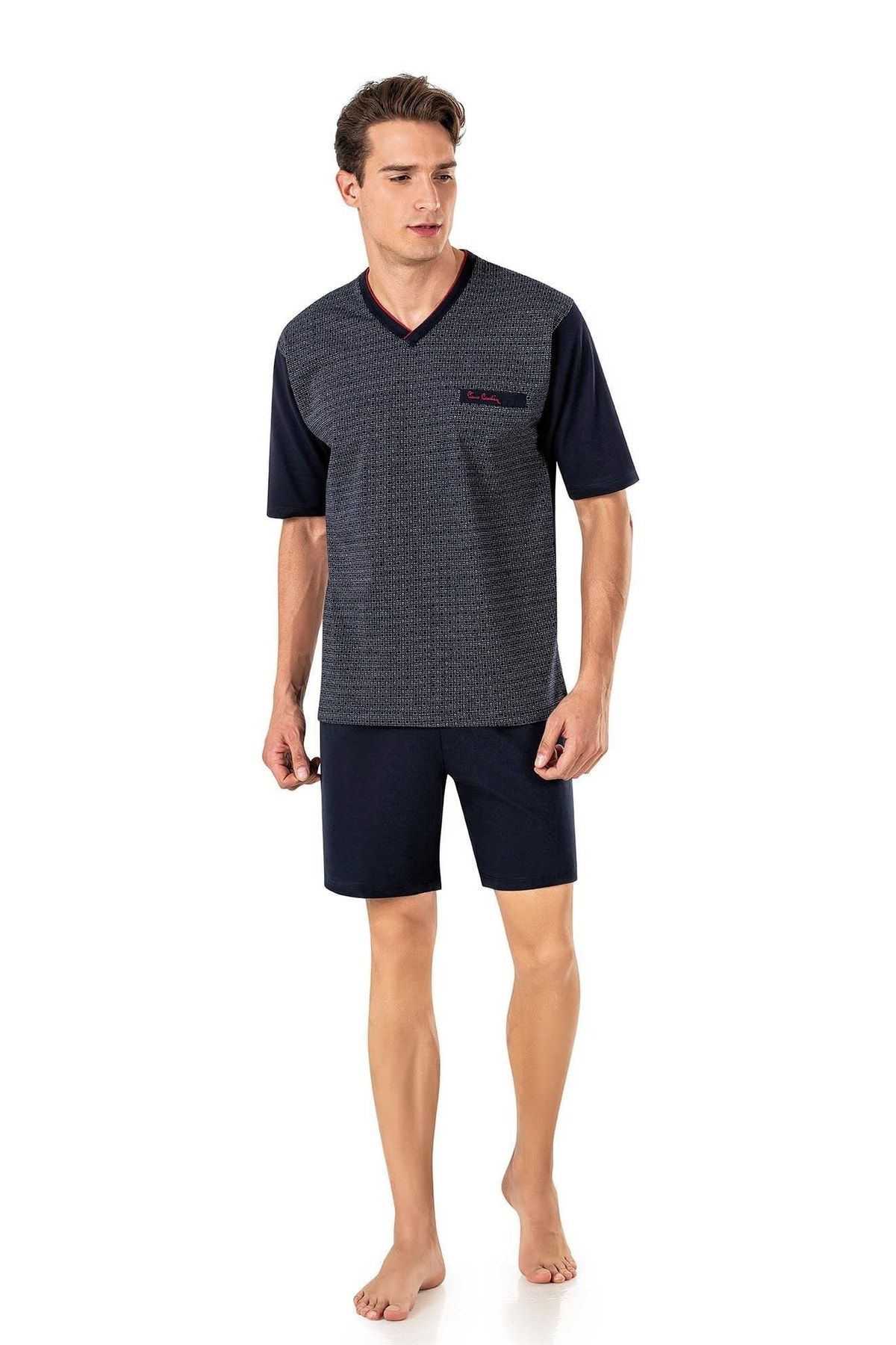 ست پیژامه آبی مردانه لباس خواب 3 تکه 6017 Pierre Cardin