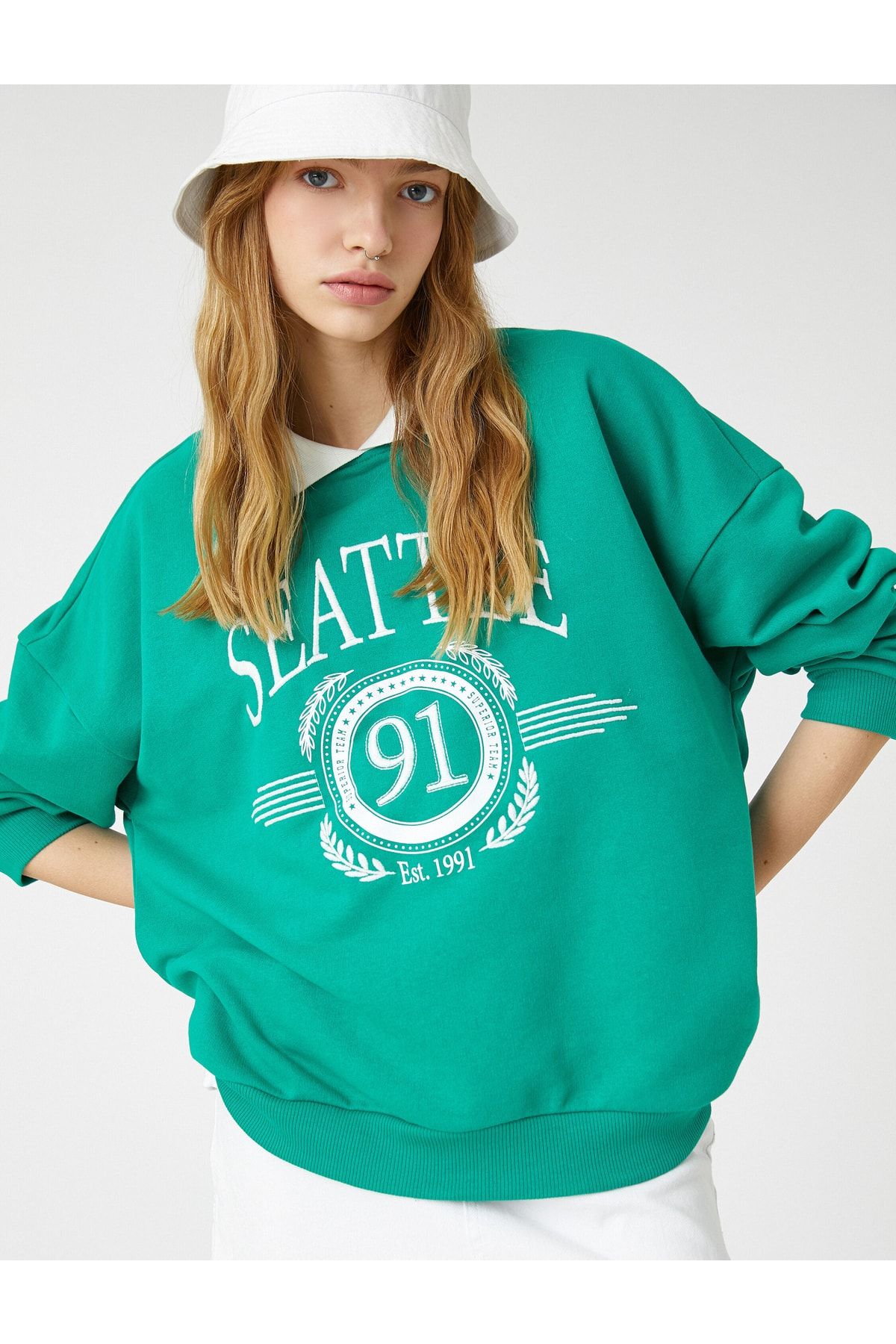 Koton Sweatshirt Grün Oversized Fast ausverkauft
