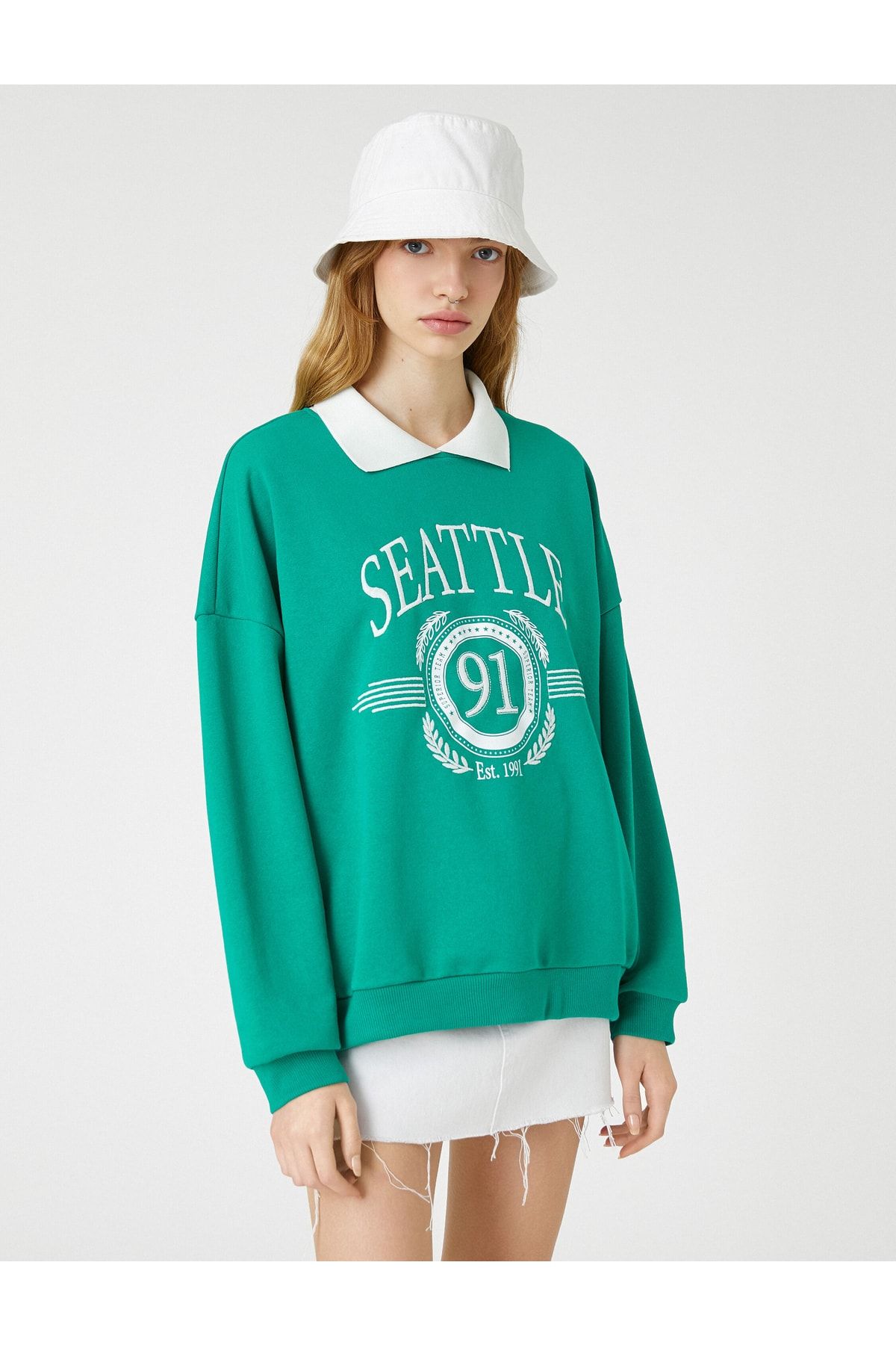 Koton Sweatshirt Grün Oversized Fast ausverkauft
