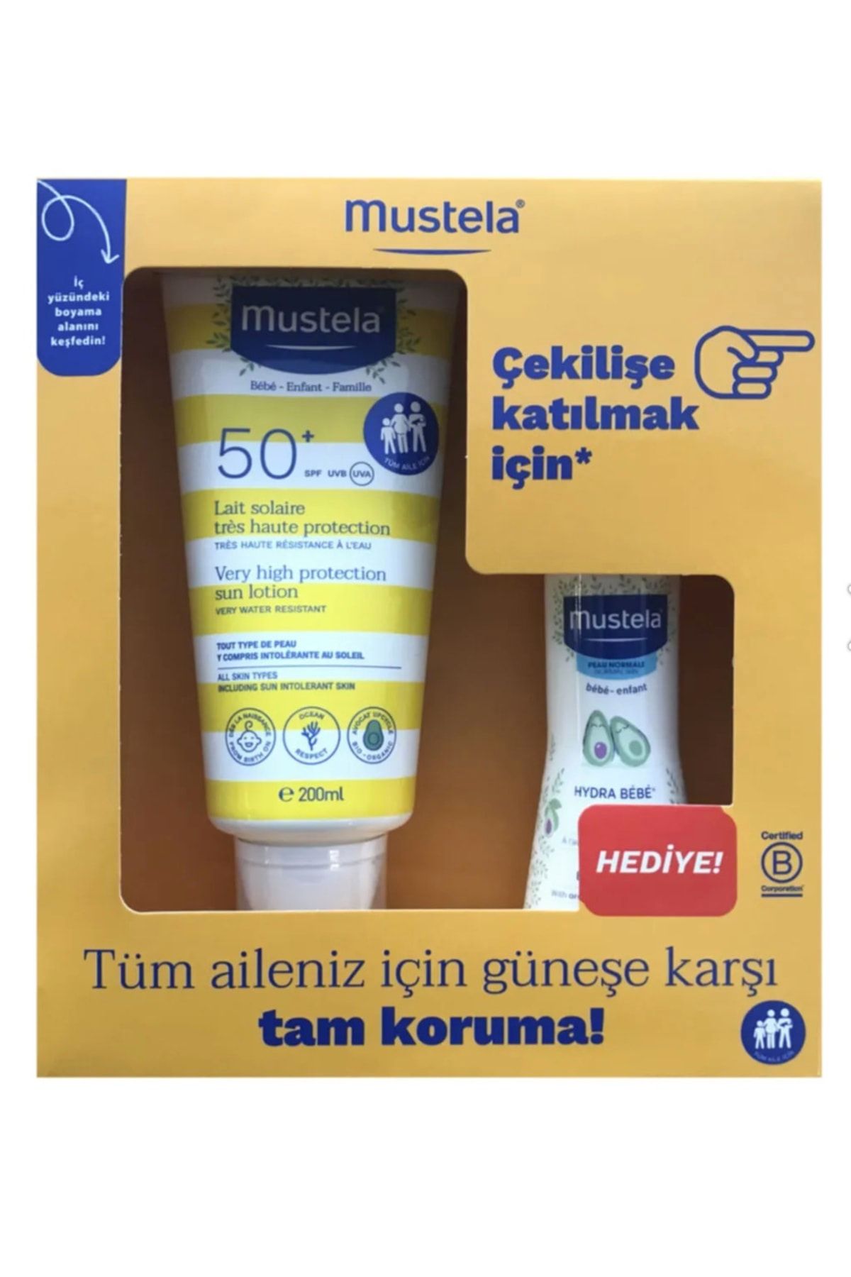Spf50+ لوسیون ضد آفتاب با محافظت بسیار بالا 200 میلی لیتر + لوسیون بدن Hydrabebe 100 میلی لیتر Skt: 09/2025 Mustela