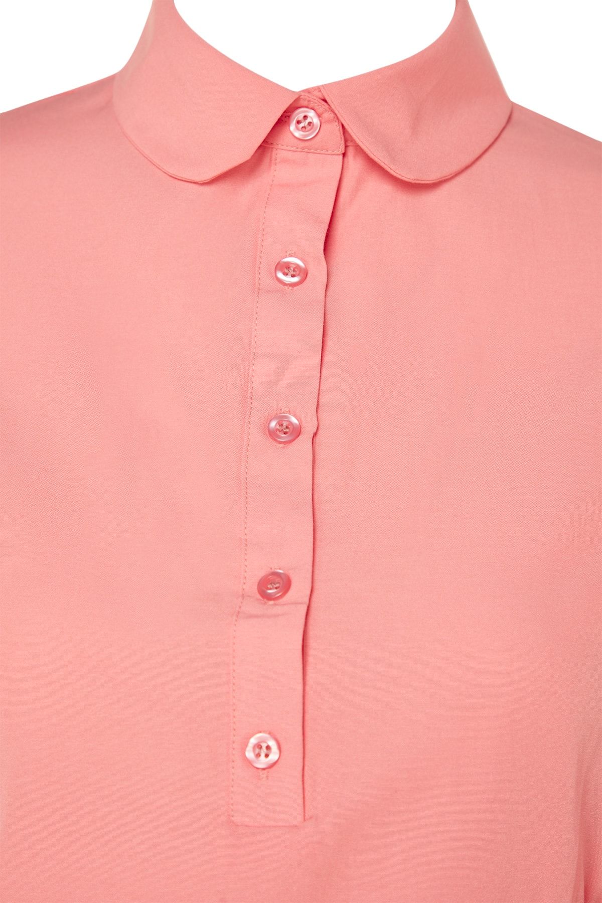 Trendyol Modest-Dried Rose Baby Collar Gathered Woven Cotton Tunic TCTSS23UK00088 9