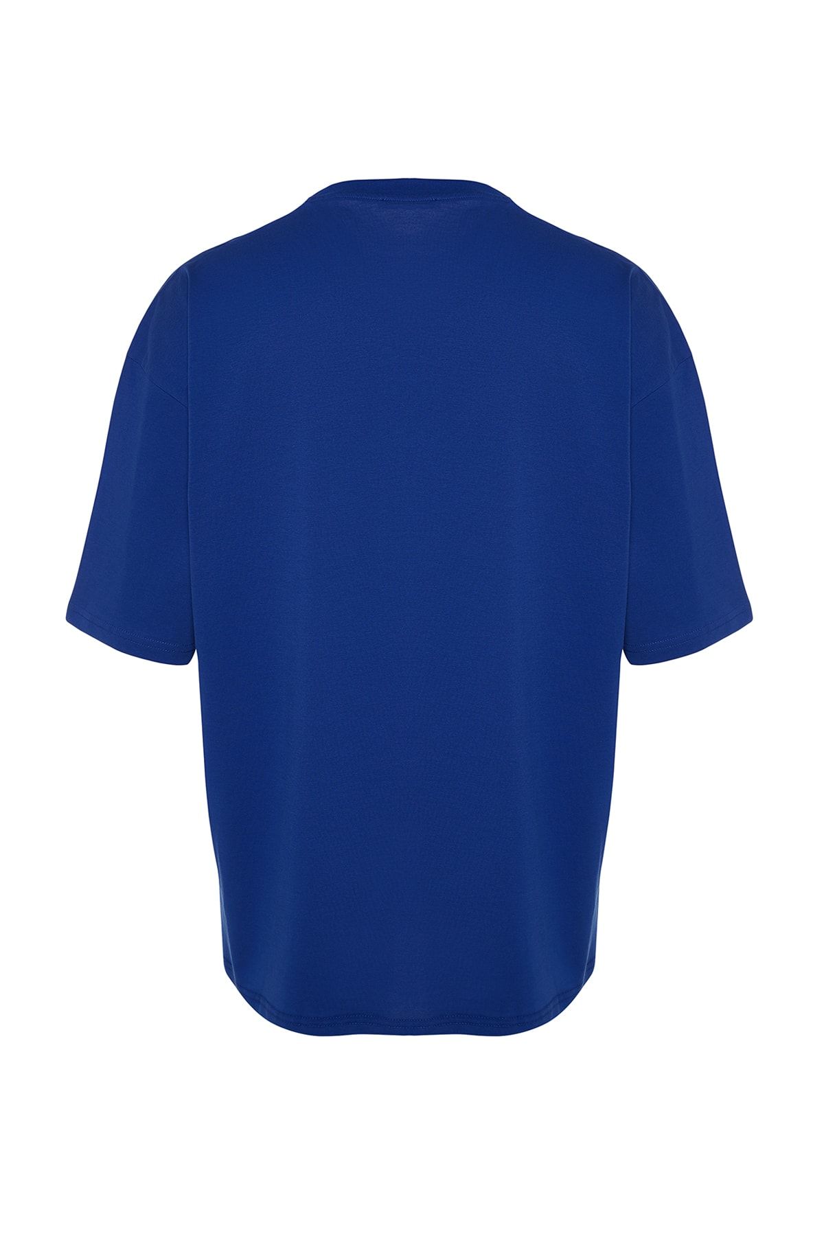 Trendyol Collection-Navy Blue Oversize SharK hímzett póló - rövid ujjú TMNSS23TS00245 8
