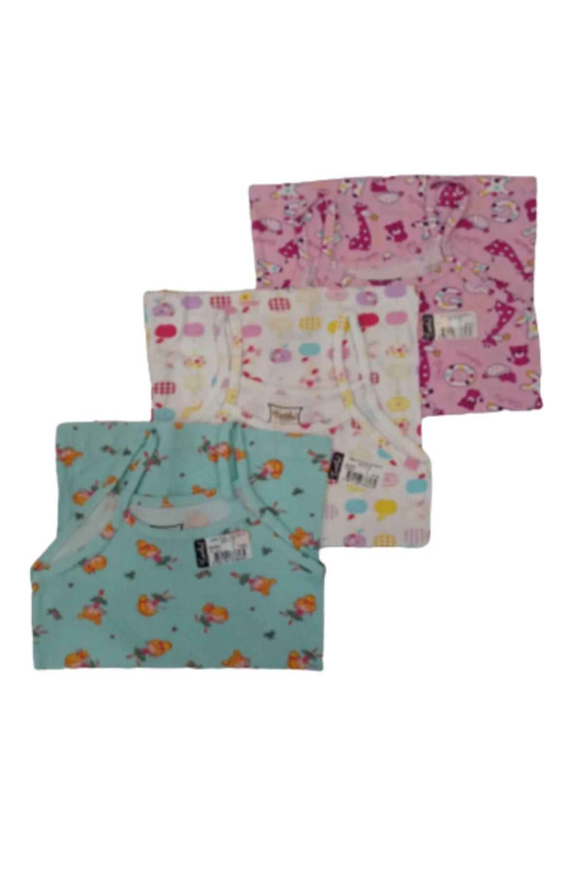 Tutku-Girl's Colorful Patterned Elastane String Strap 6-Piece Undershirt 4