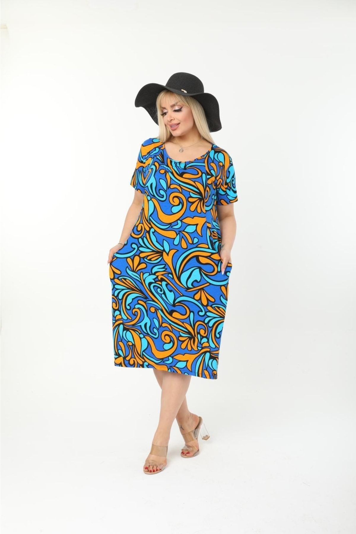 mezura tekstil Plus Size Women s Summer Double Pocket Knee Length