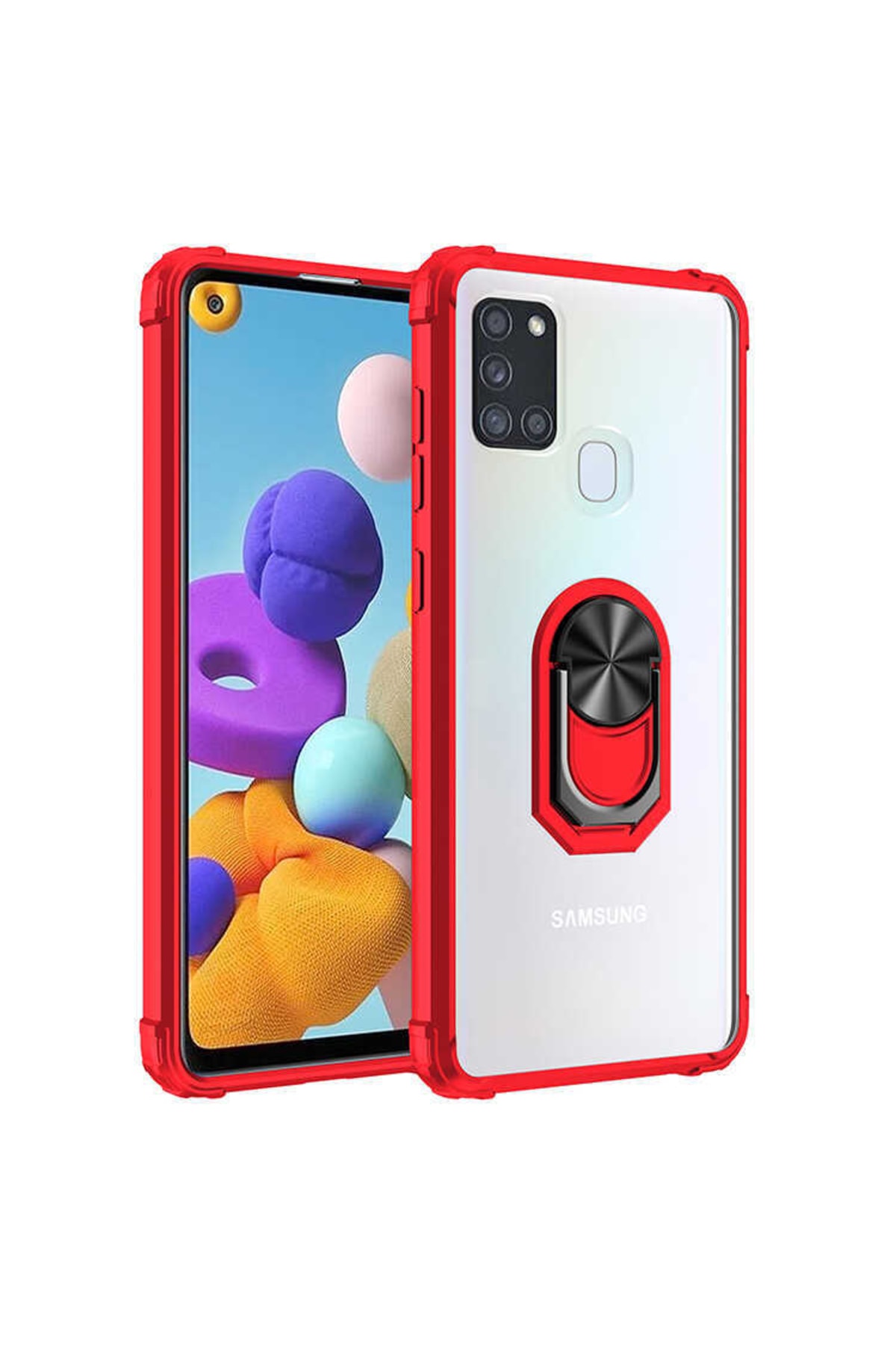 Samsung Galaxy A21s Case Edges Full Protection Clear Ring Stand Break Cover