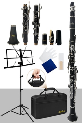Midex Bns-4000 Pro Sol Klarnet 4 Yüzüklü Askı Çanta Kamış Bez Eldiven Nota Se...
