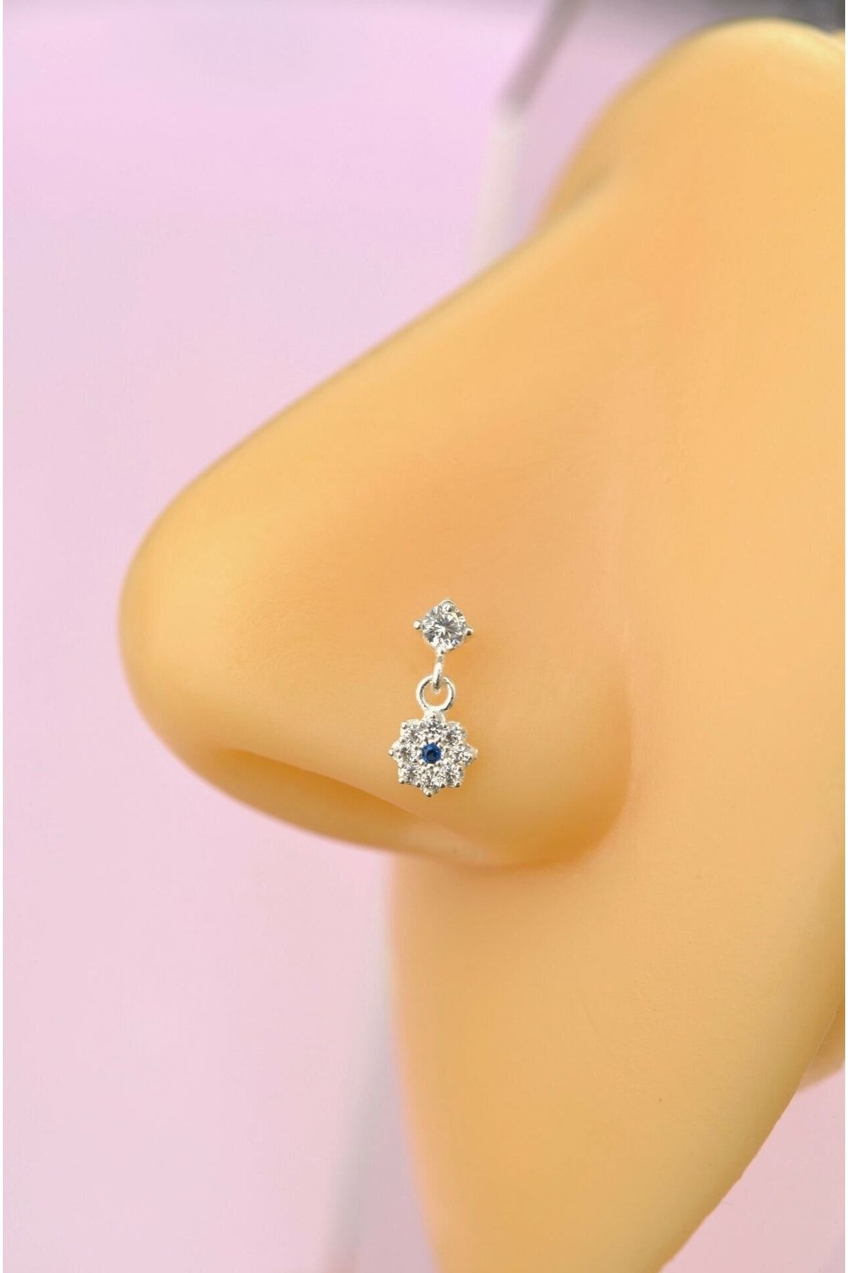Sacce Scarves Accessories 925 Sterling Silver Evil Eye Flower Hanging Nose Ring