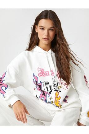 Koton Kapüşonlu Sweatshirt Uzun Kollu Grafiti Baskılı