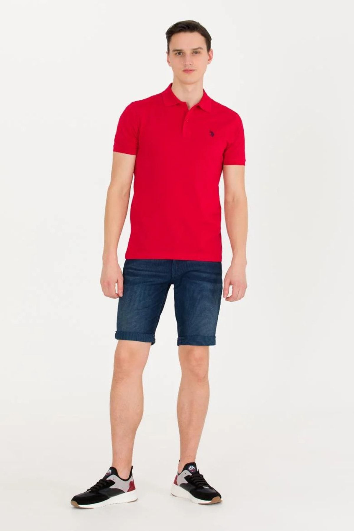 تی شرت قرمز مردانه یقه اسلیم فیت صد در پنبه ای پولو 1570718 U.S. Polo Assn.