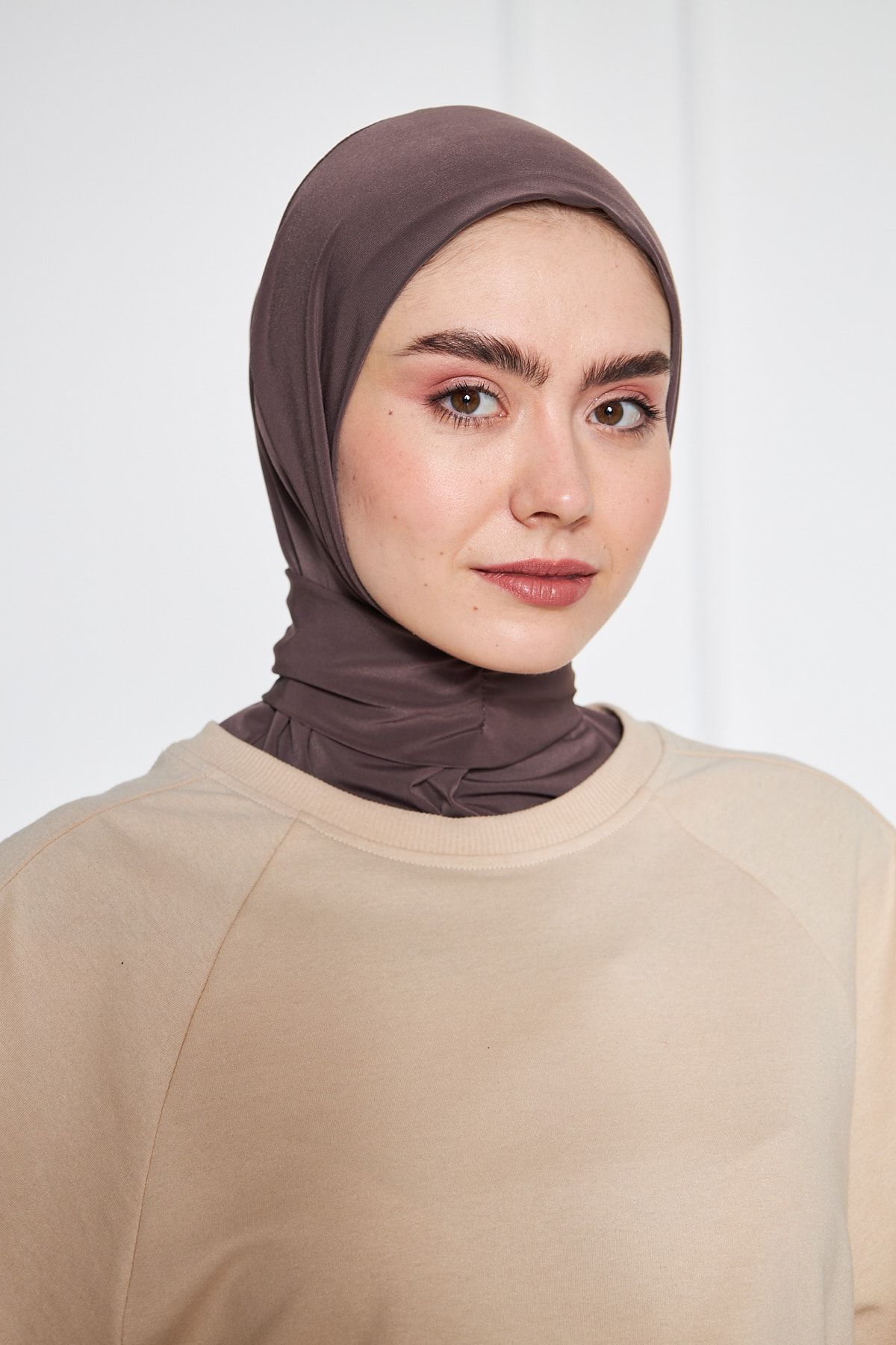 LEVİNA-Athletic Hjab Bonnet Ready Shawl Snap Scarf Mink 1