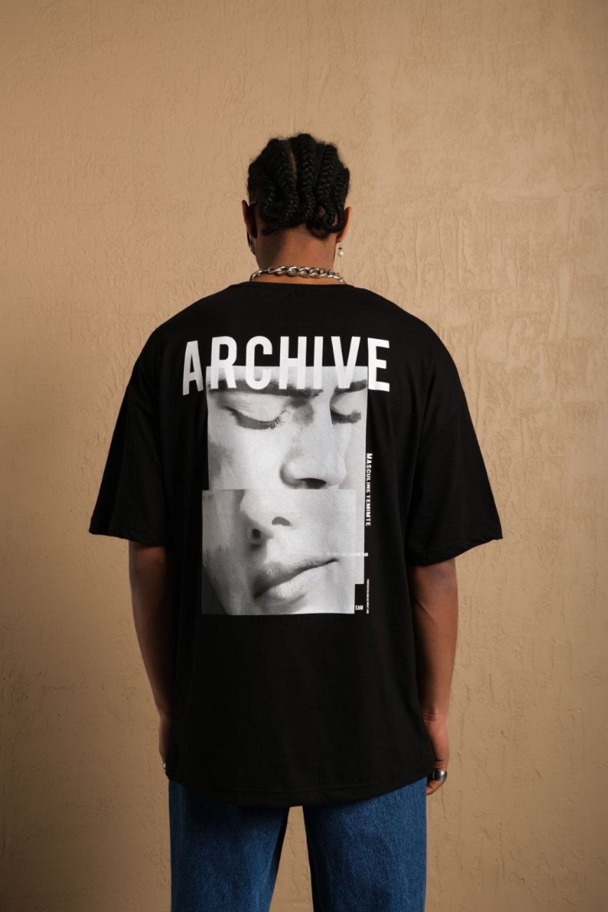 Archive Baskılı Oversize%100 Pamuk Unisex Siyah T-shirt