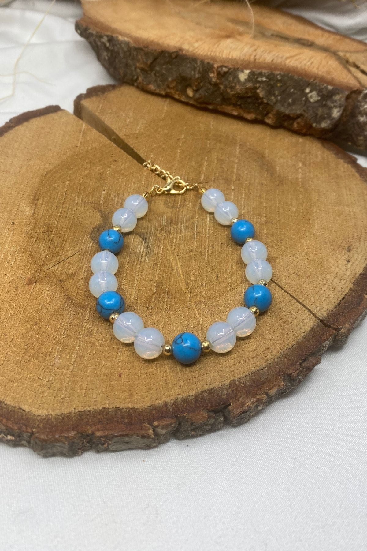 Suerte Accessories-Moon Stone and Fluose Natural Stone Gold Accessory Handmade Special Design Natural Stone Bracelet 5