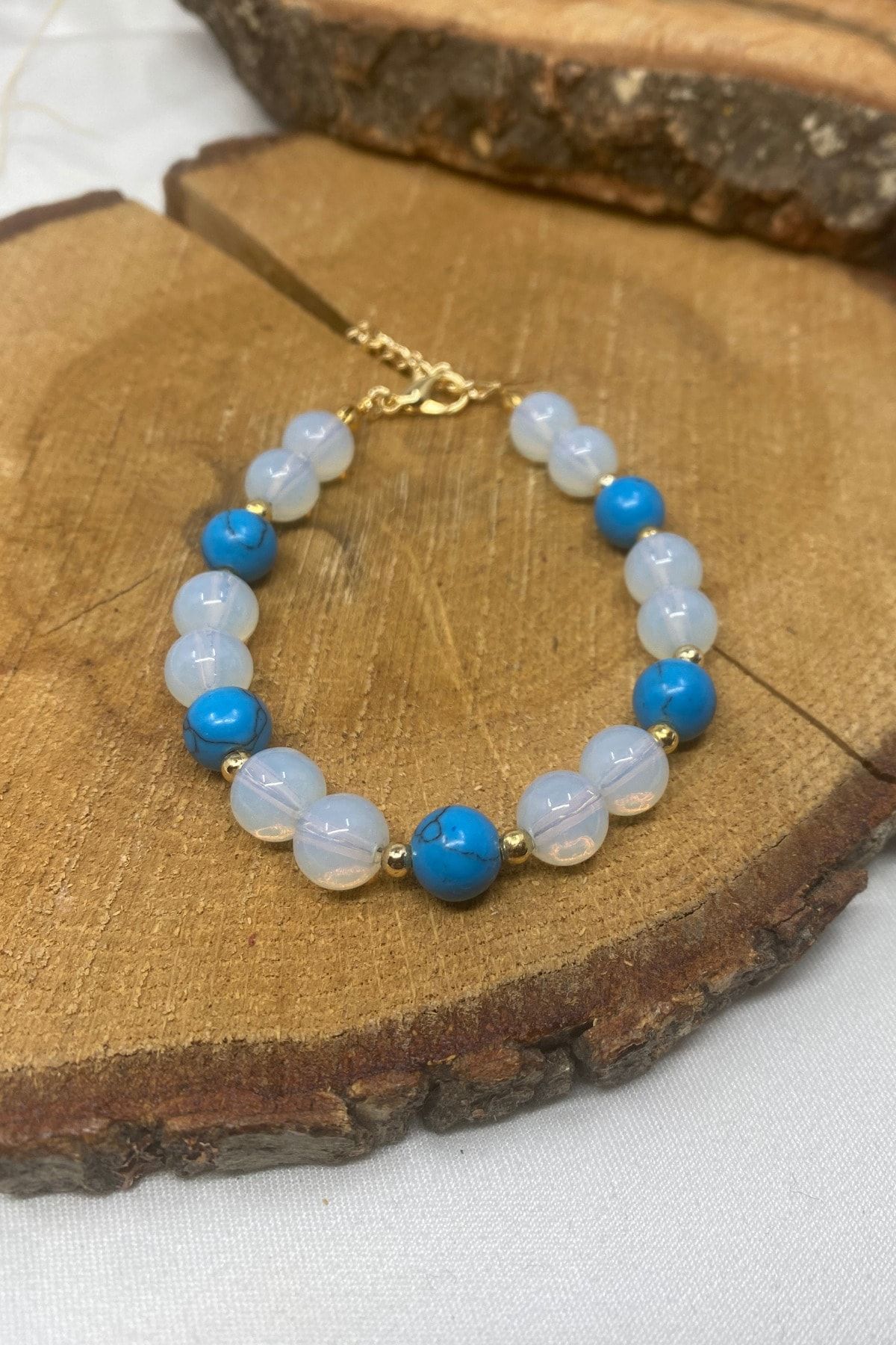 Suerte Accessories-Moon Stone and Fluose Natural Stone Gold Accessory Handmade Special Design Natural Stone Bracelet 7