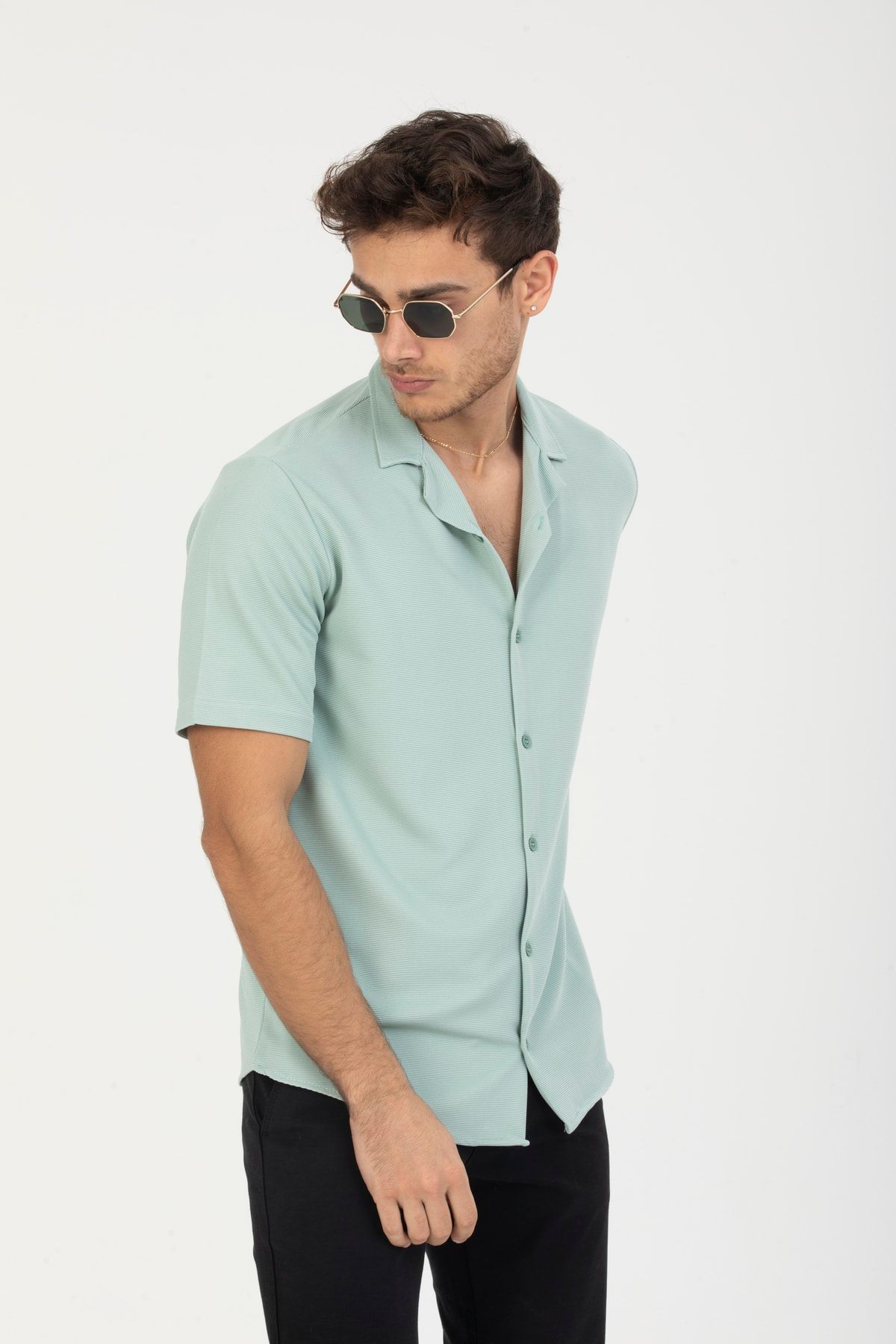 coder-Mint Green Regular Fit Short Sleeve Men's Shirt 3