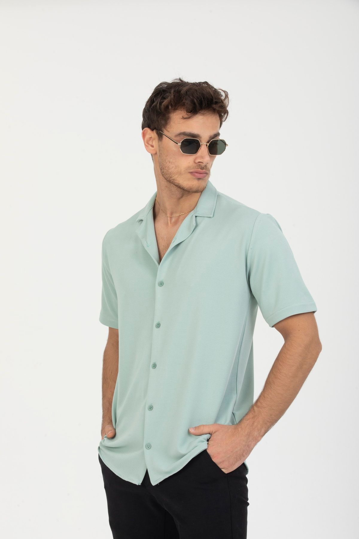 coder-Mint Green Regular Fit Short Sleeve Men's Shirt 4