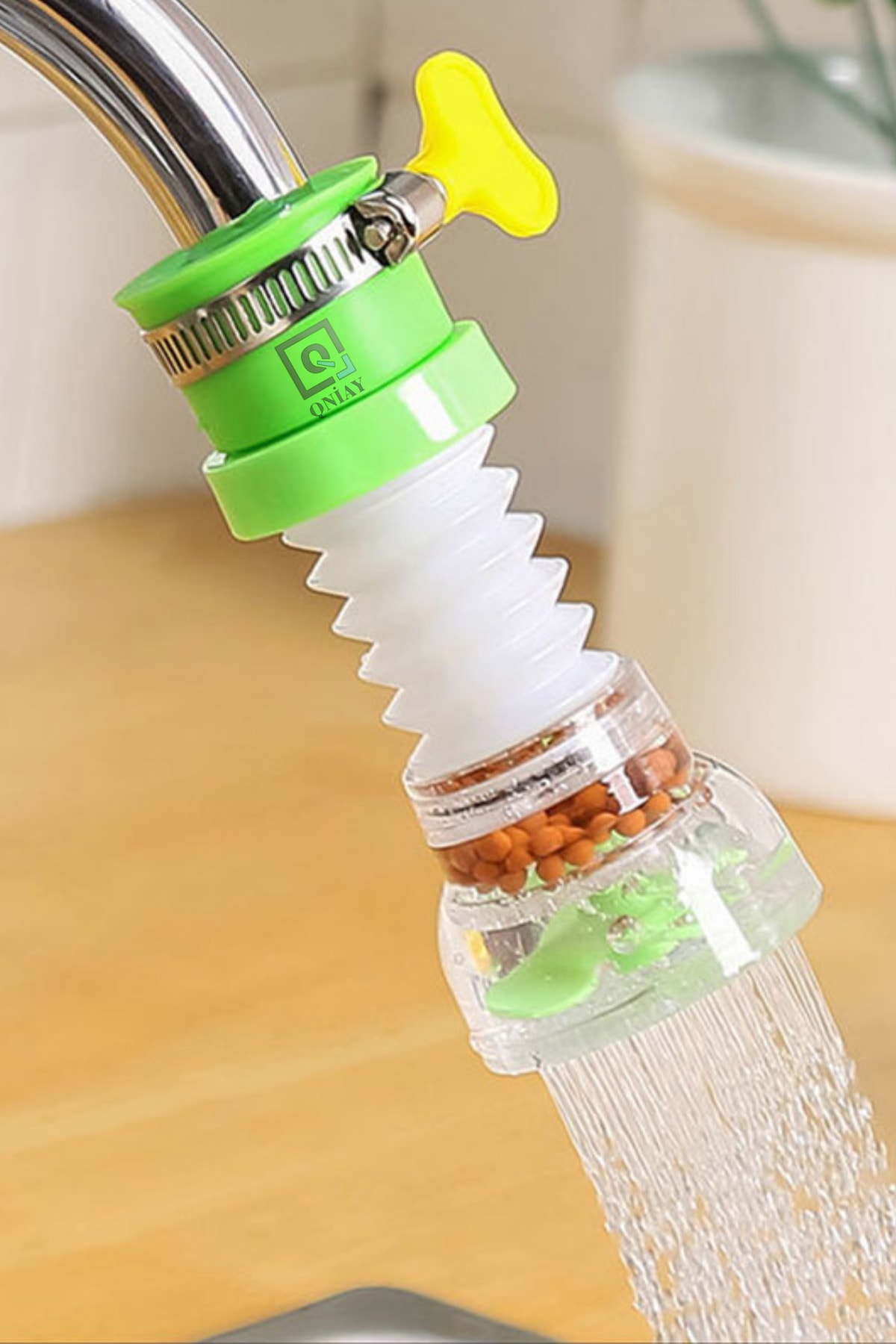 QNİAY Akordiyon Musluk Ucu Turbo Pervaneli Tasarruflu 360 Dönebilir Uzayabilir Mutfak Batarya Başlık