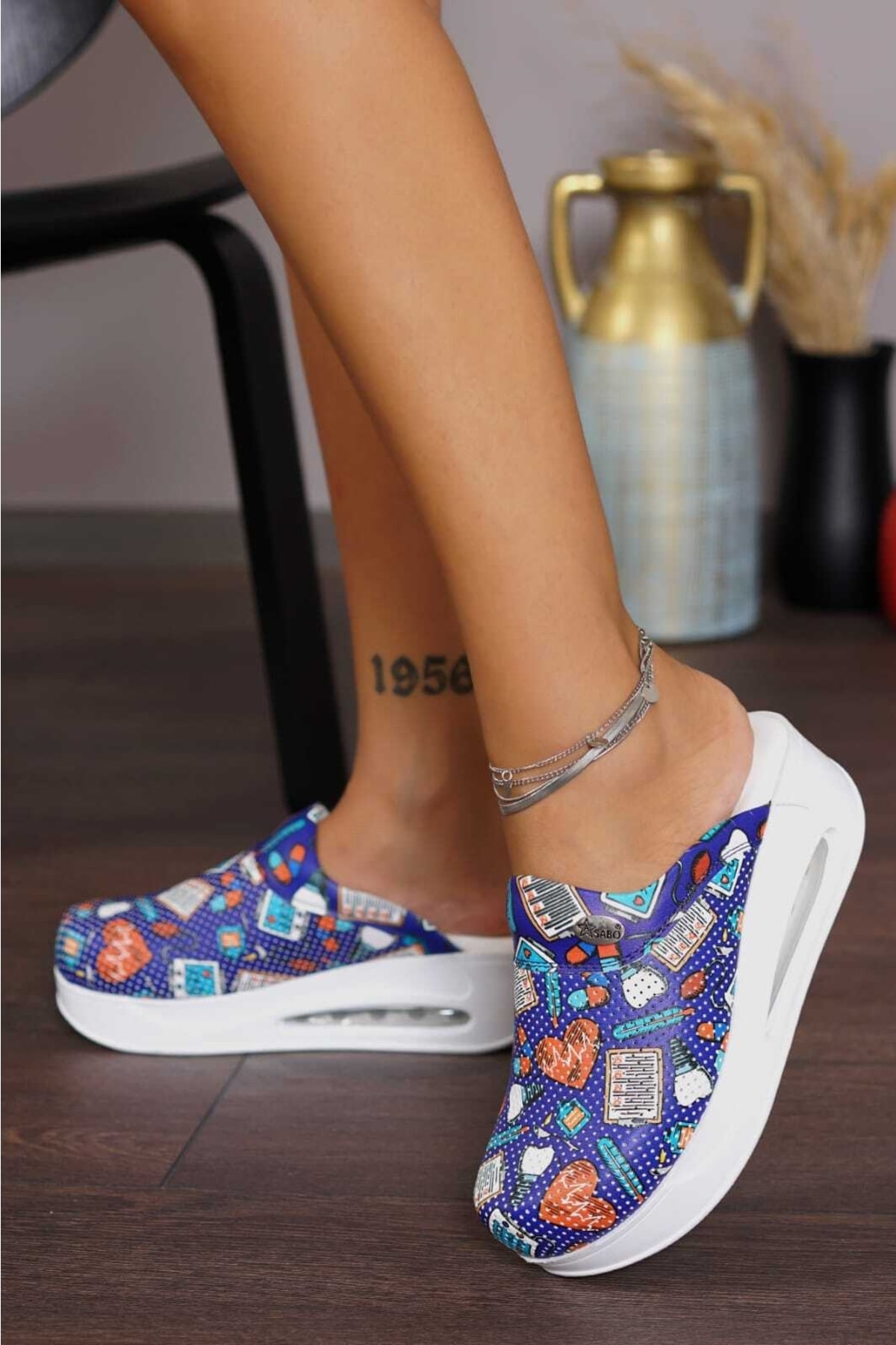  دمپایی طبی ارتوپدی زنانه Airmax طرح آبی سرمه‌ای، بیمارستانی، پزشکی، پرستاری، سرآشپزی Sabo