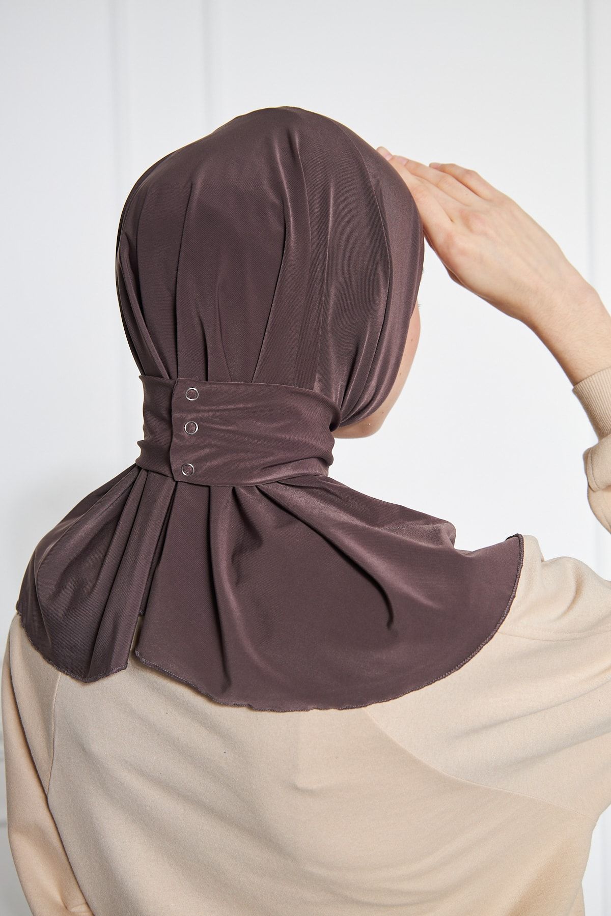 LEVİNA-Athletic Hjab Bonnet Ready Shawl Snap Scarf Mink 5