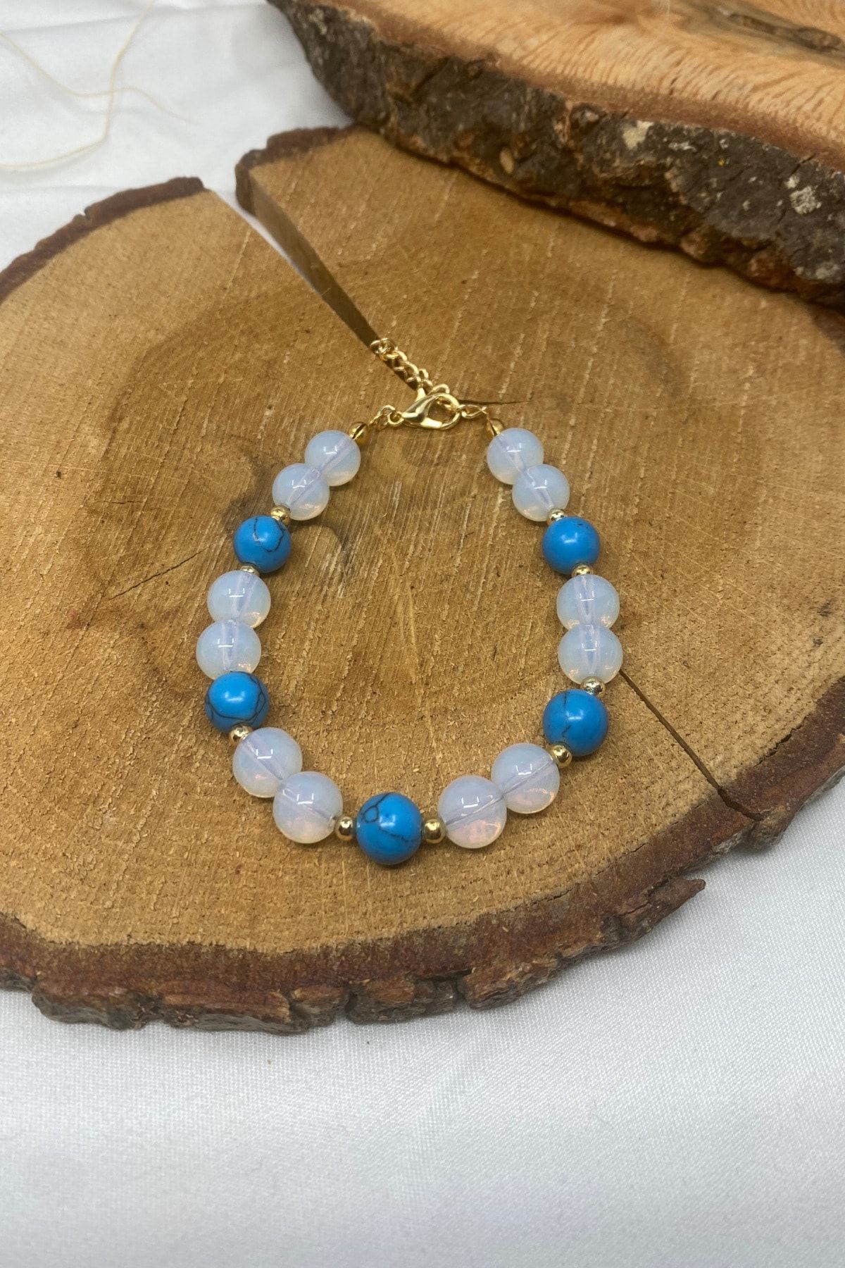 Suerte Accessories-Moon Stone and Fluose Natural Stone Gold Accessory Handmade Special Design Natural Stone Bracelet 2