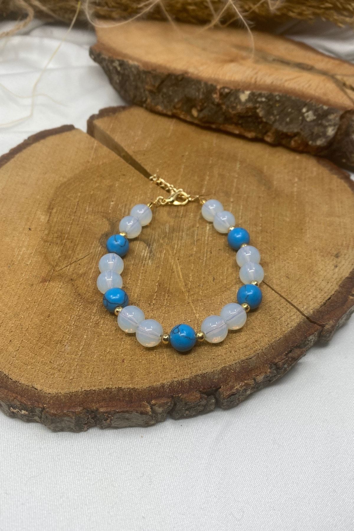 Suerte Accessories-Moon Stone and Fluose Natural Stone Gold Accessory Handmade Special Design Natural Stone Bracelet 3