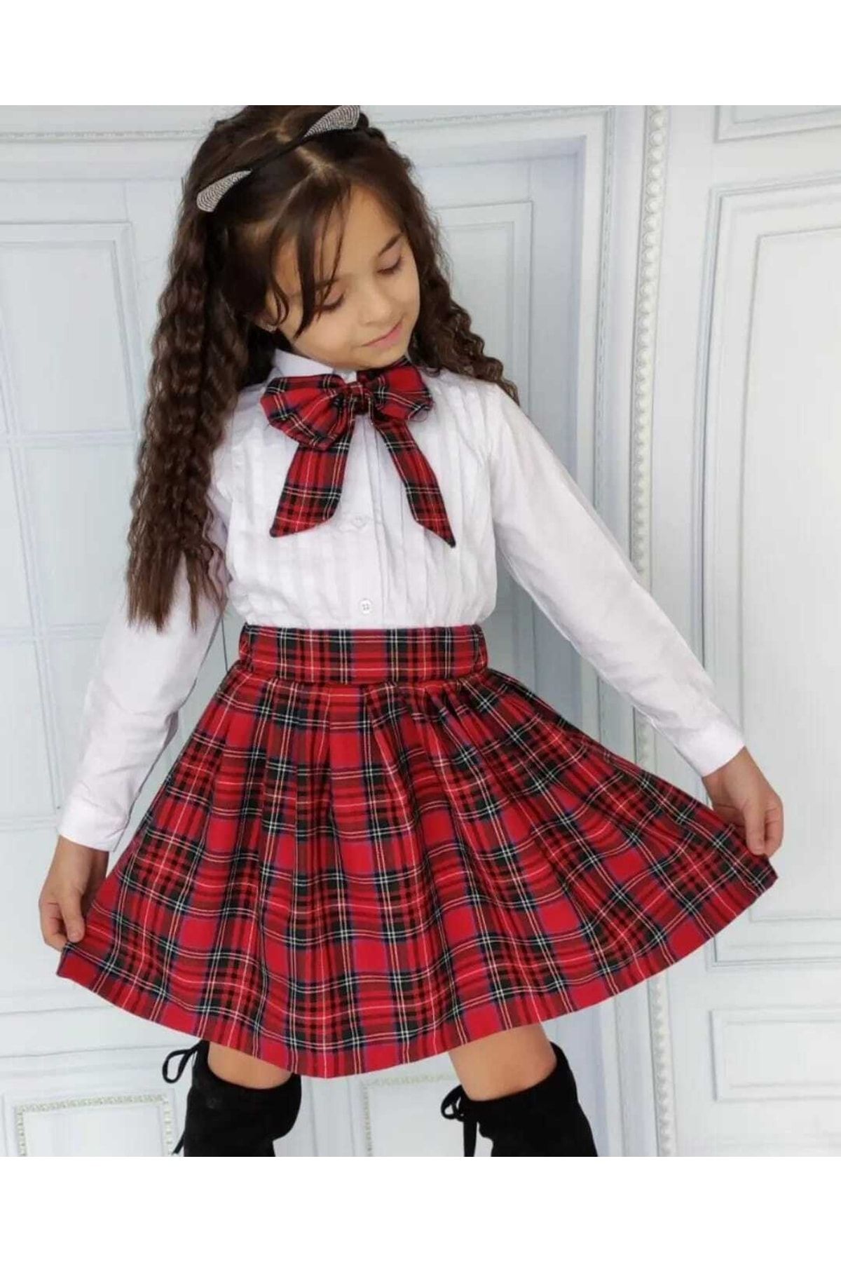 Checkered skirt deals red shirt