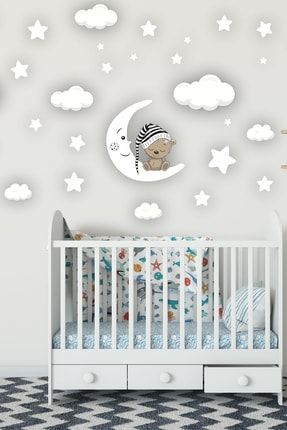 Yıldızlar Bulutlar Ayıcık Çocuk Bebek Odası Duvar Sticker Seti ws05