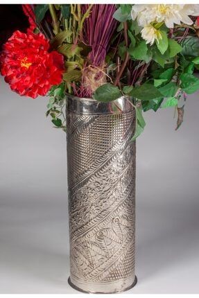 Antika Gümüş Görünümlü Özel Desenli El Işi Şemsiyelik / Çiçeklik / Dekoratif Aksesuar End02